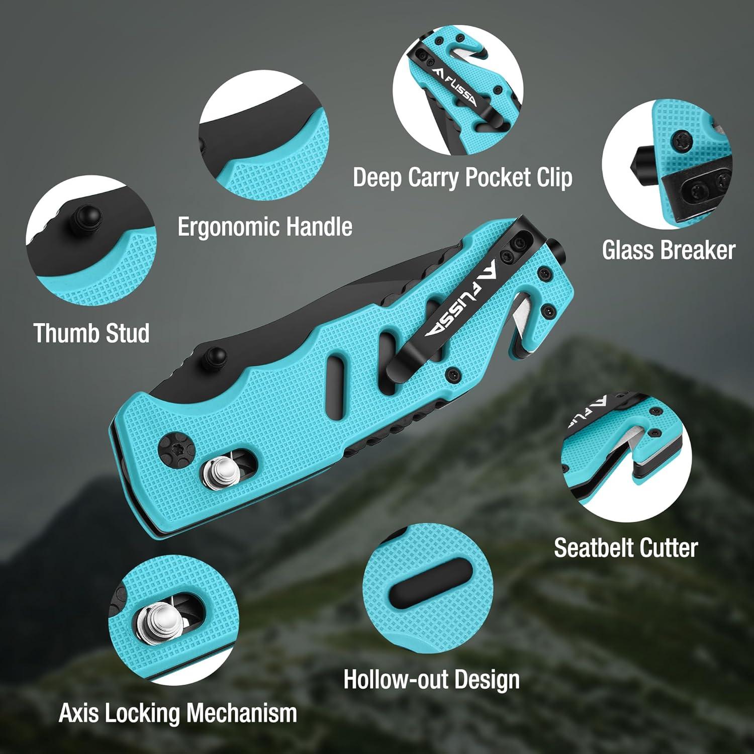 Cuchillo Plegable FLISSA Azul 9 cm Hoja Acero Inoxidable EDC