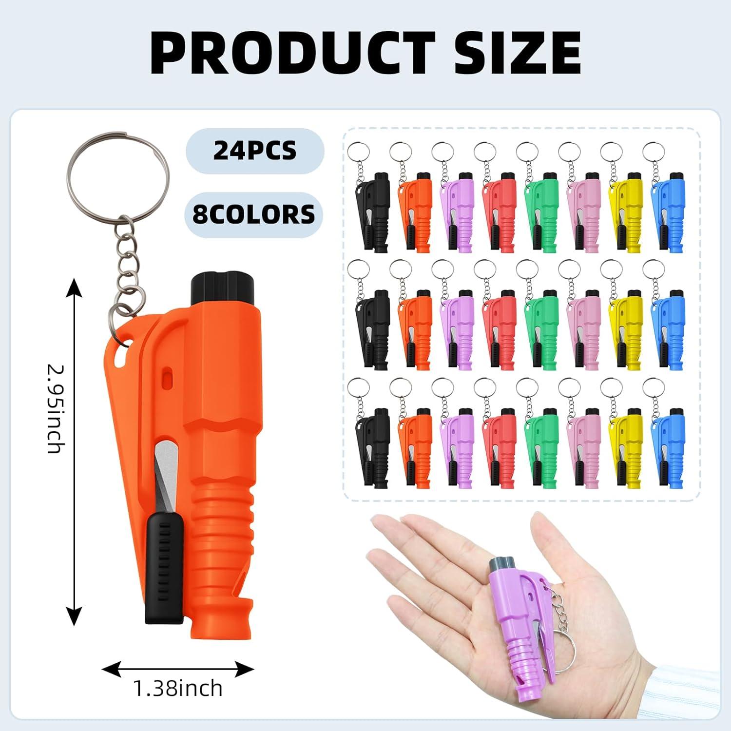 24 Llaveros Rompe Ventanas Adboros 3 en 1 Cortador Silbato