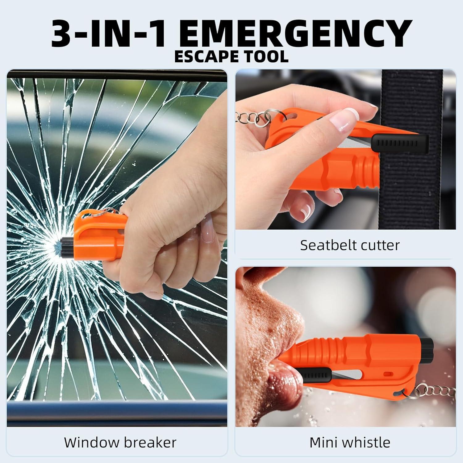 24 Llaveros Rompe Ventanas Adboros 3 en 1 Cortador Silbato