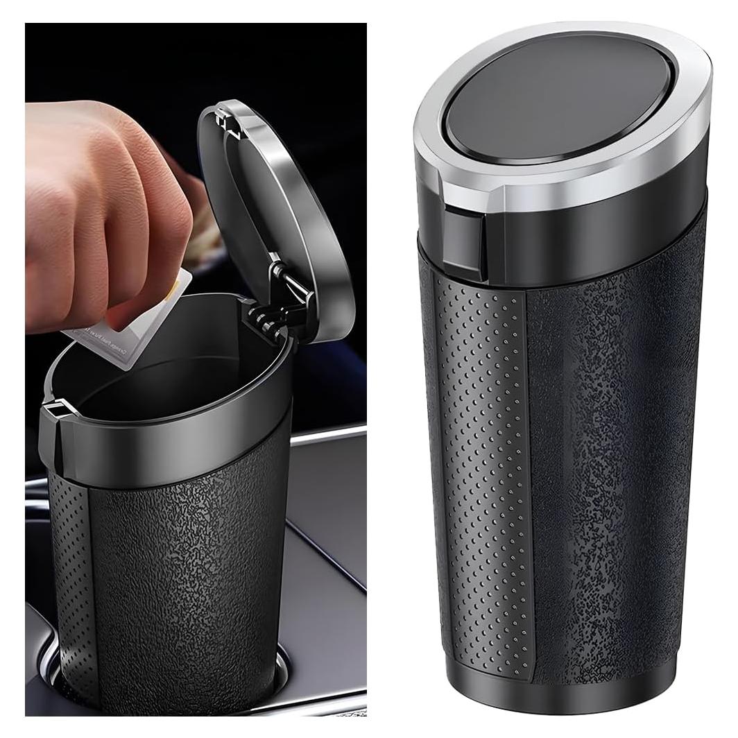 Basurero de Auto Sandfren Cilíndrico 1.2L Negro/Plata