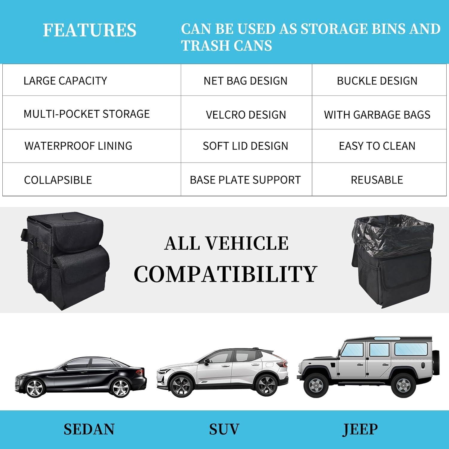 Basurero de coche ILLINOS A8080 plegable impermeable 19x15x23cm