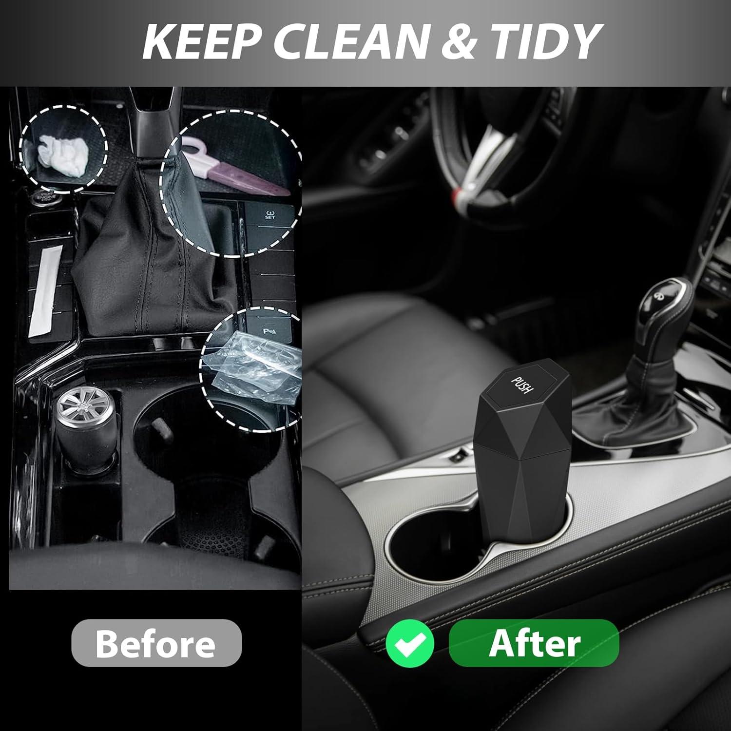 Basurero de coche XSGJC con tapa, mini portavasos negro