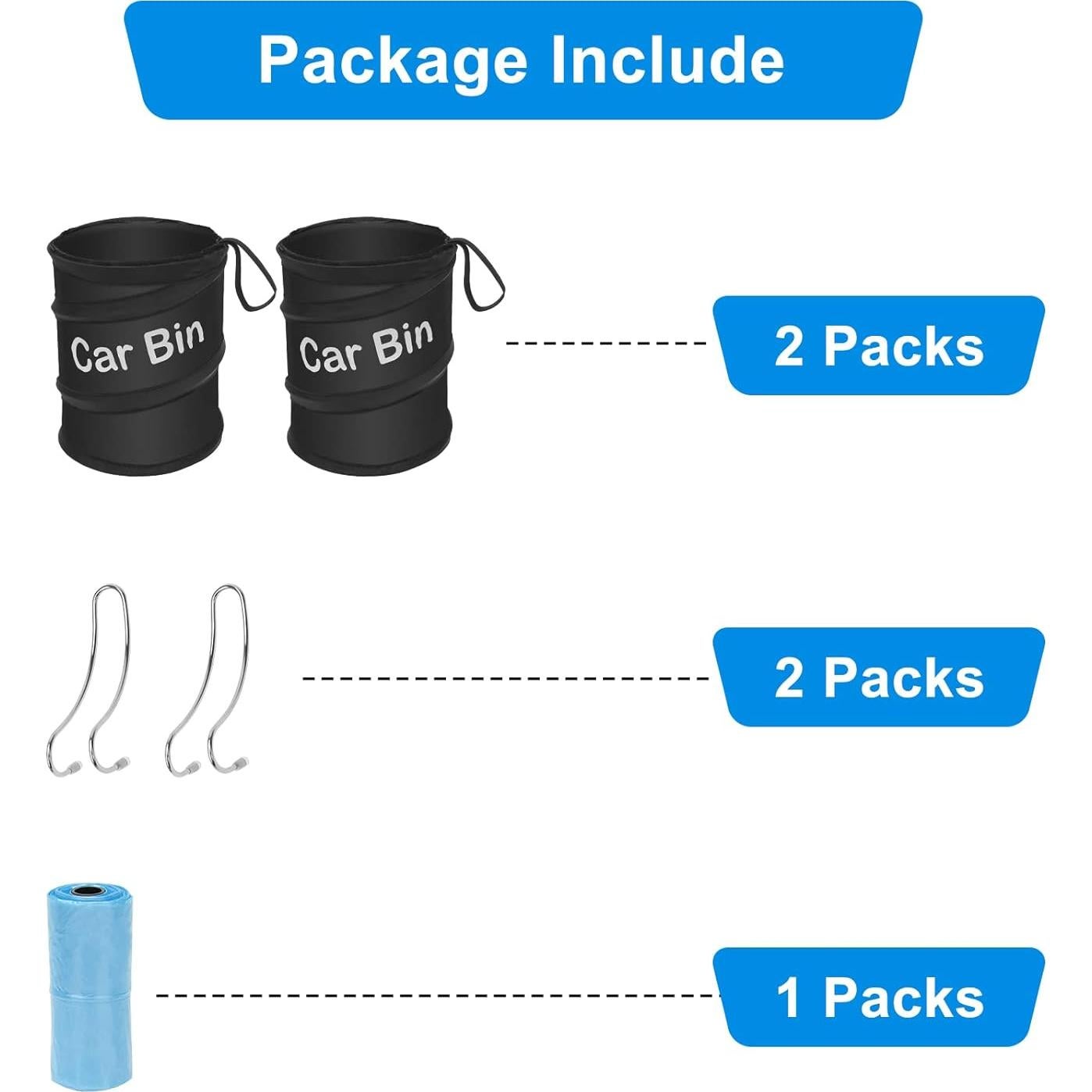 Basurero de Coche Plegable AHIER 2 Pcs con 30 Bolsas