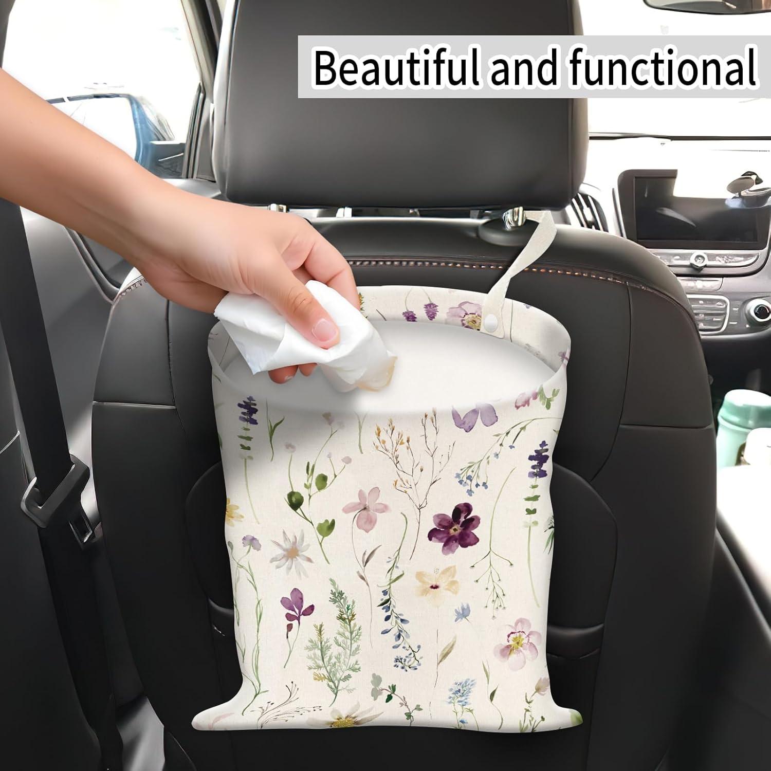 Basurero de Coche AUEKLLW Lona Floral Morado 30x24 cm