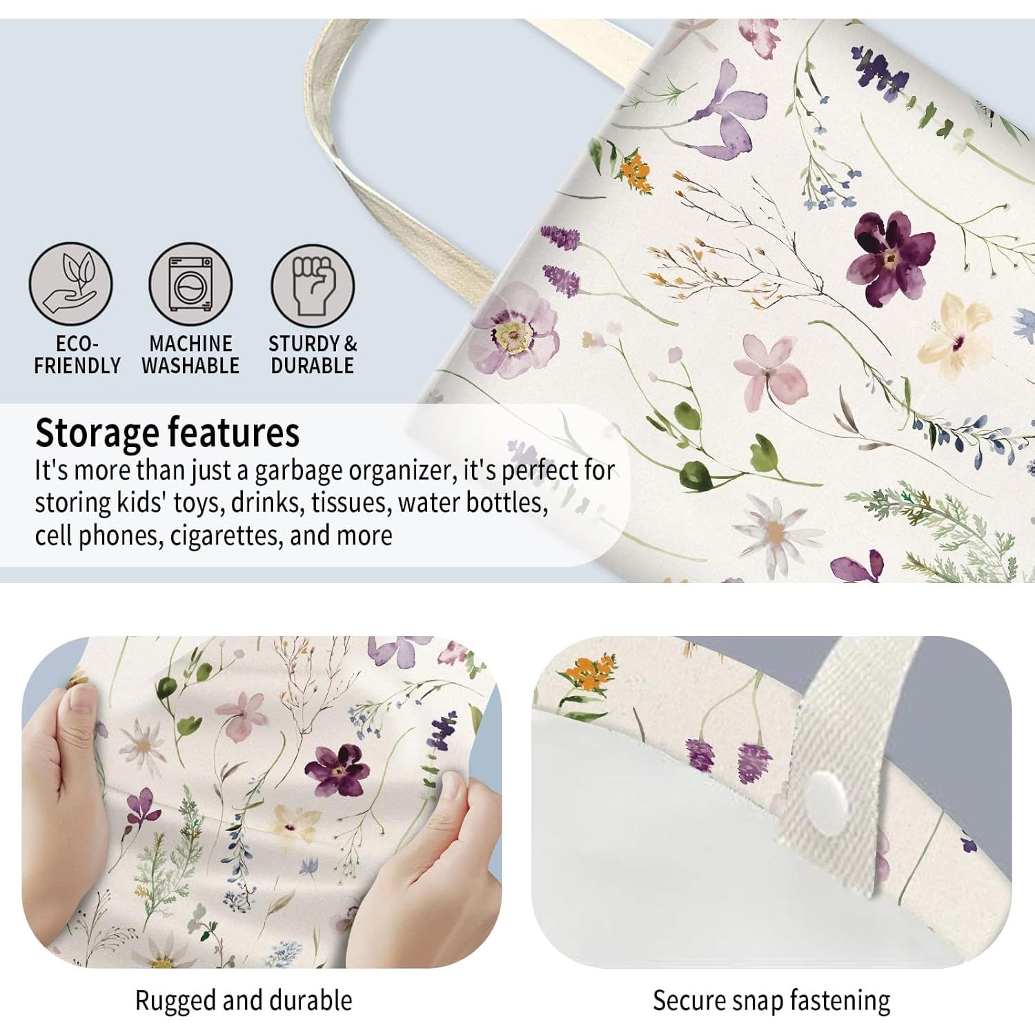 Basurero de Coche AUEKLLW Lona Floral Morado 30x24 cm