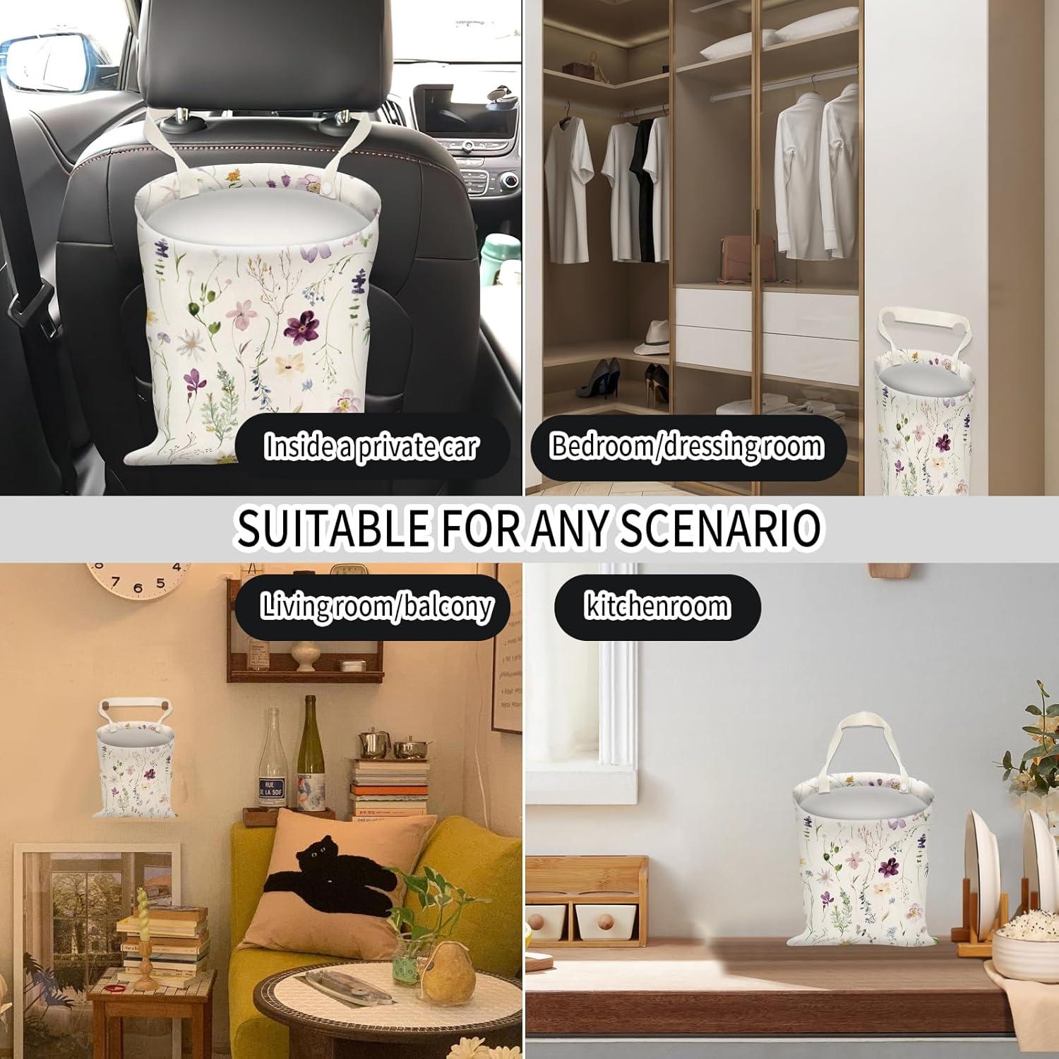 Basurero de Coche AUEKLLW Lona Floral Morado 30x24 cm