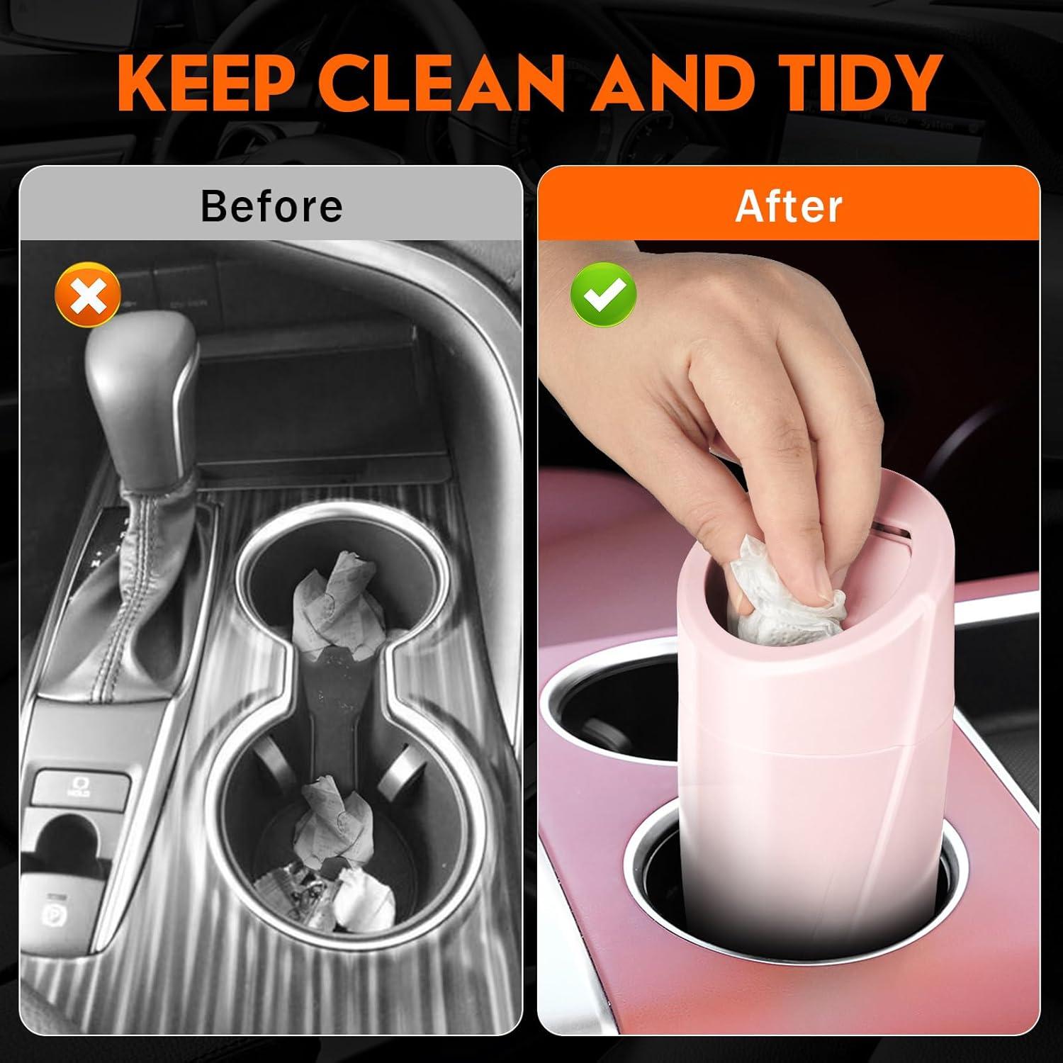 Bote de Basura Mini Suteng para Auto con Tapa - 2 Piezas Rosa