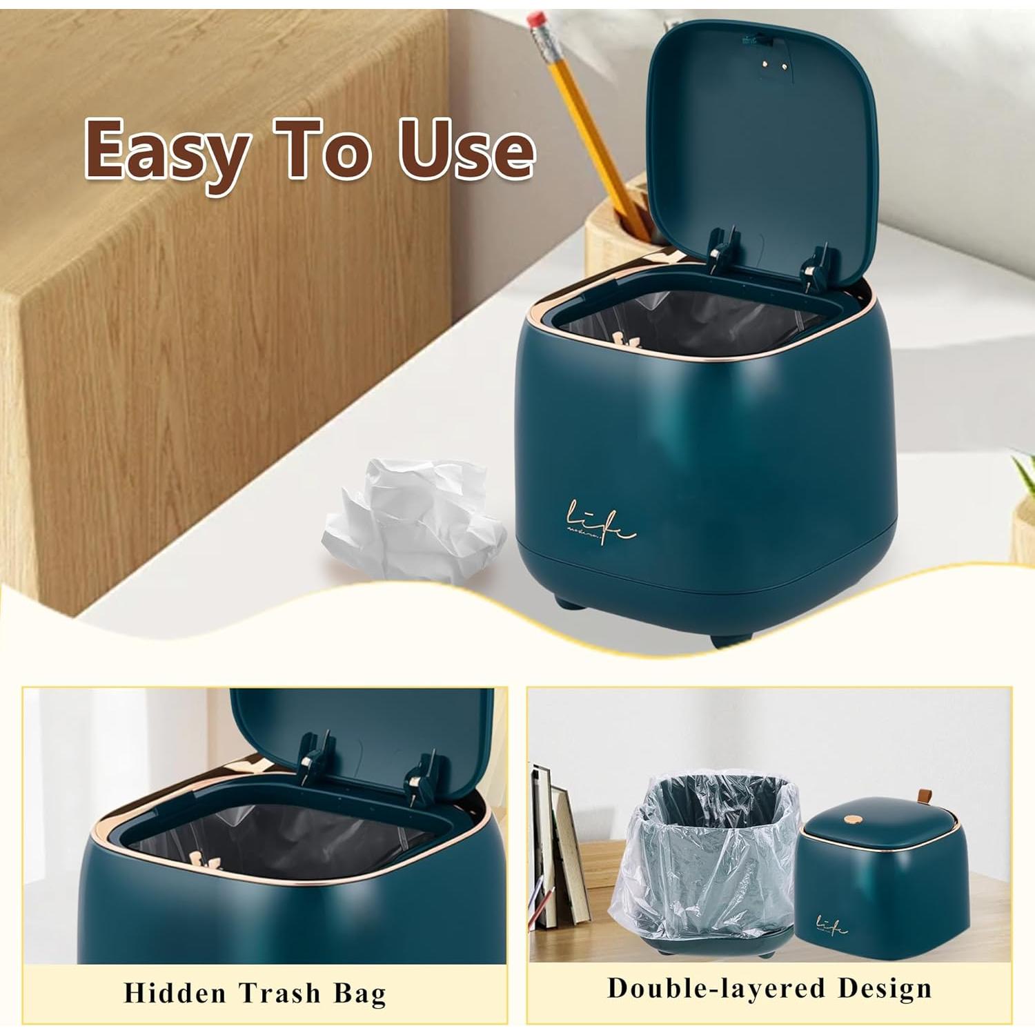 Mini Cubo de Basura con Tapa ShenZhen 2.2L Verde Oscuro