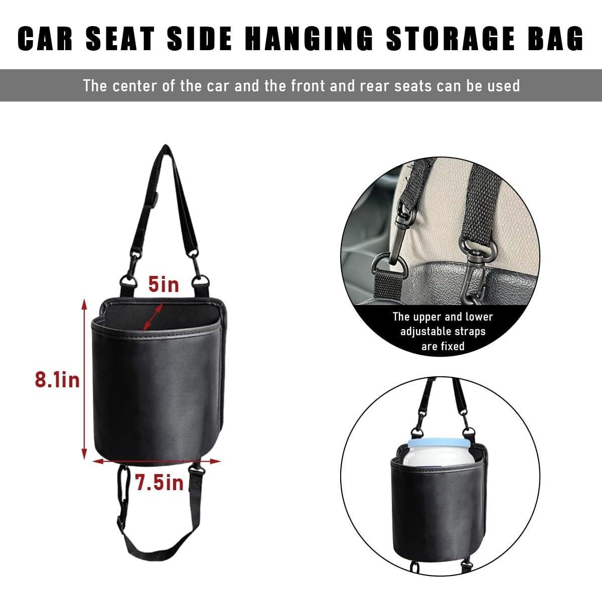 Soporte Lateral para Tazas de Auto Povtii - Grande, Negro, 19x13x20 cm