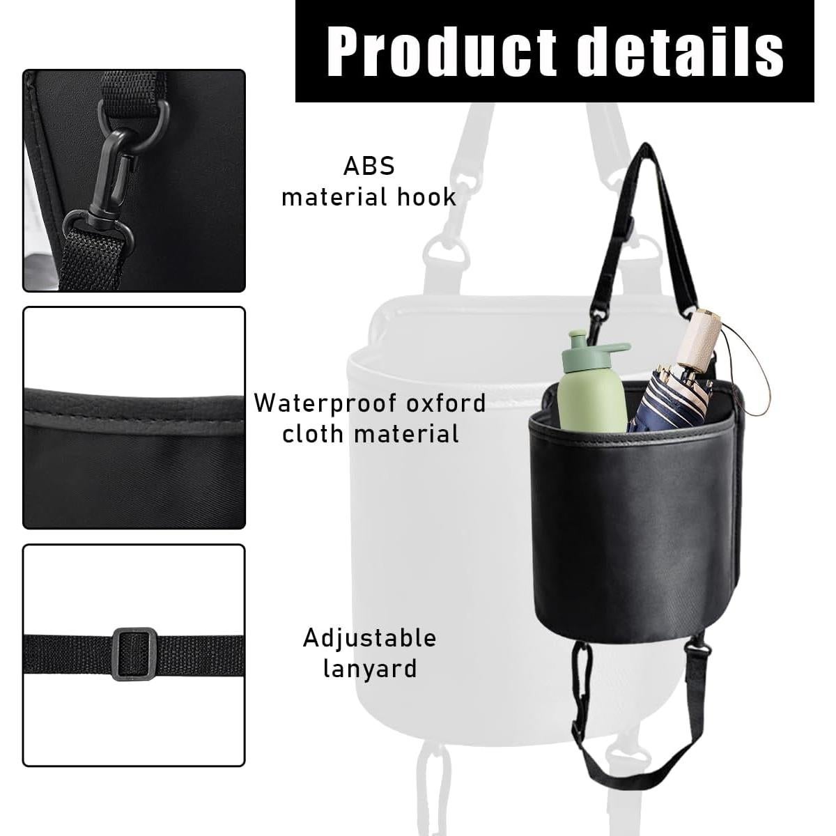 Soporte Lateral para Tazas de Auto Povtii - Grande, Negro, 19x13x20 cm