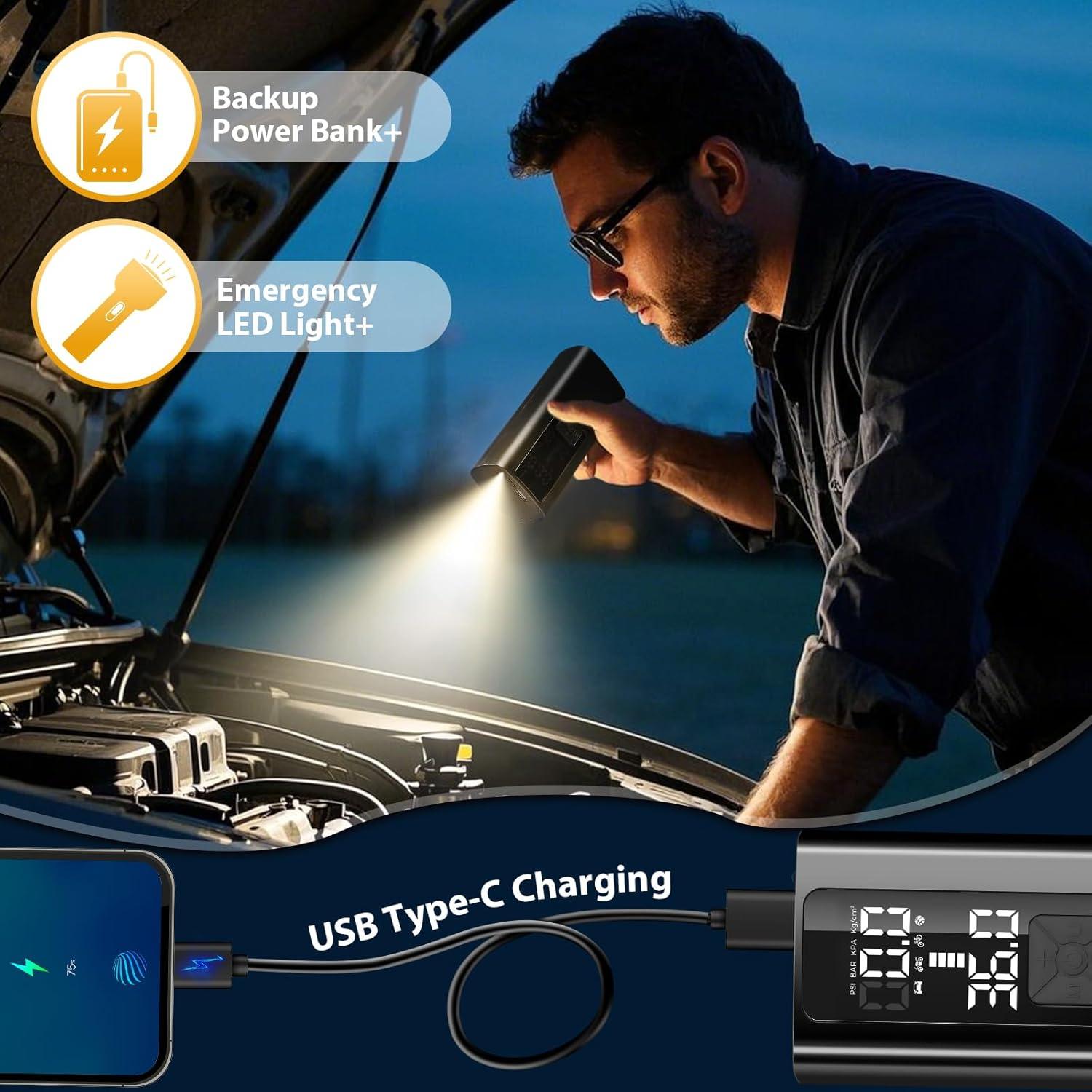 Compresor de Aire Portátil Yaseme 150 PSI con Luz LED