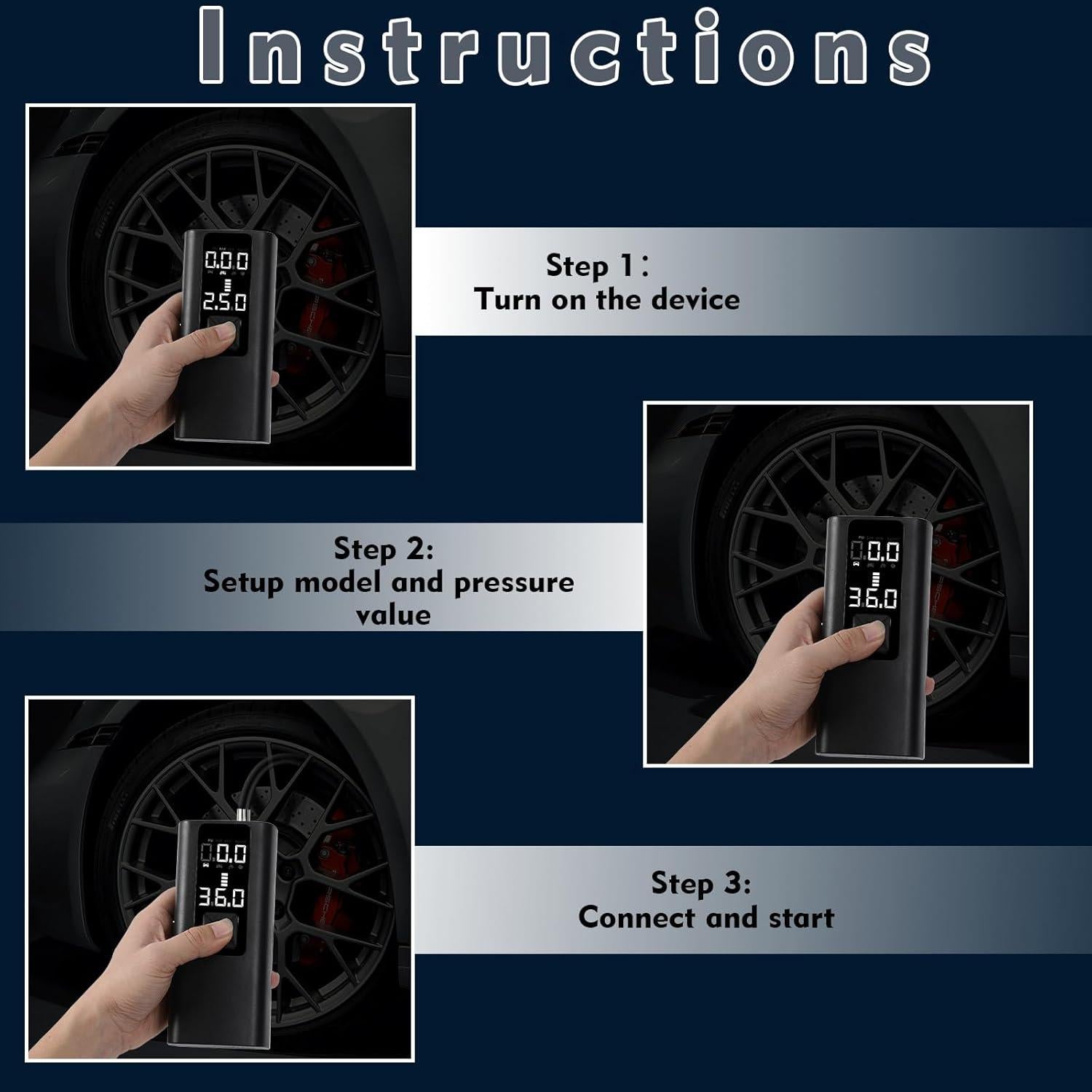 Compresor de Aire Portátil Yaseme 150 PSI con Luz LED