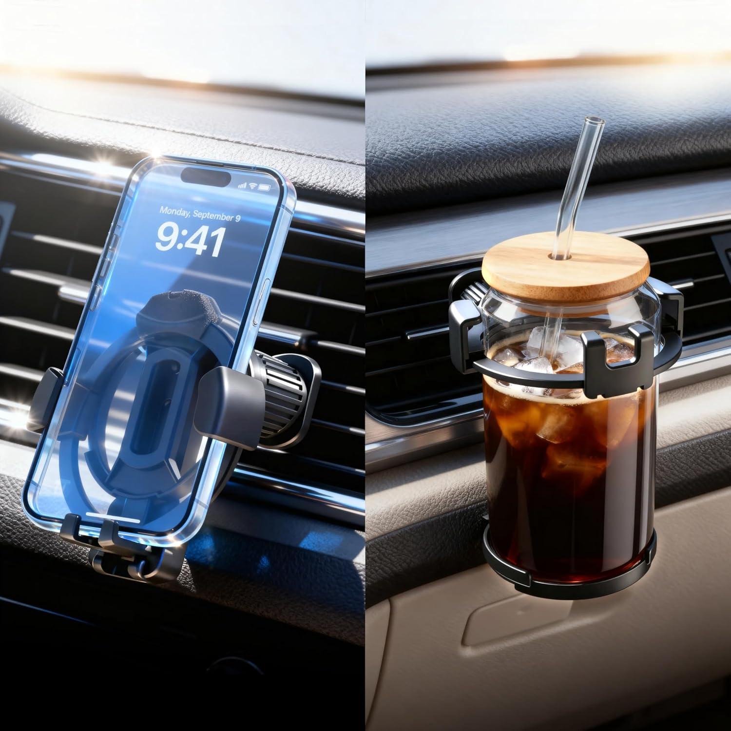 Soporte para Teléfono de Coche y Expansor de Portavasos Longgue