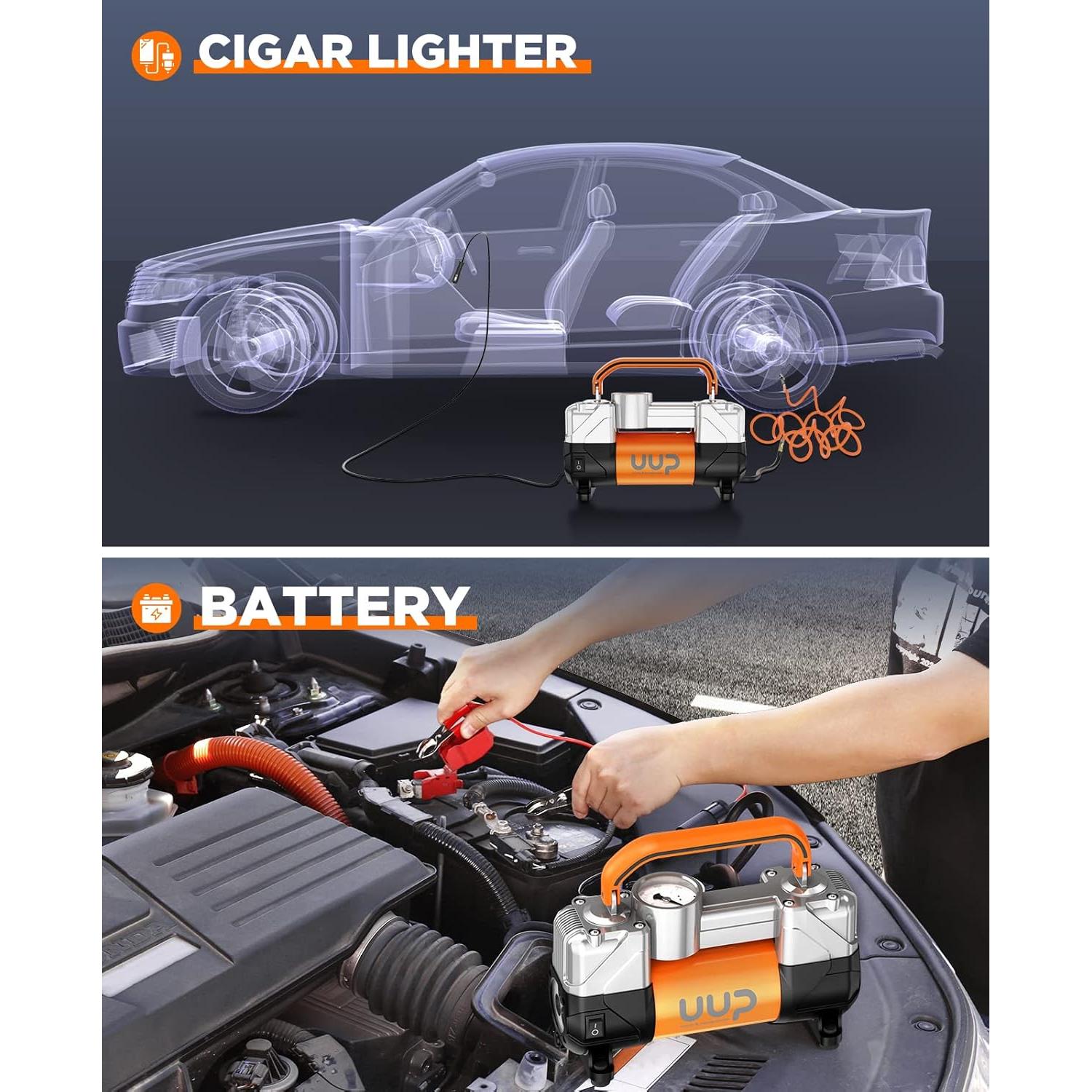 Compresor de Aire UUP 12V Doble Cilindro 150PSI Portátil