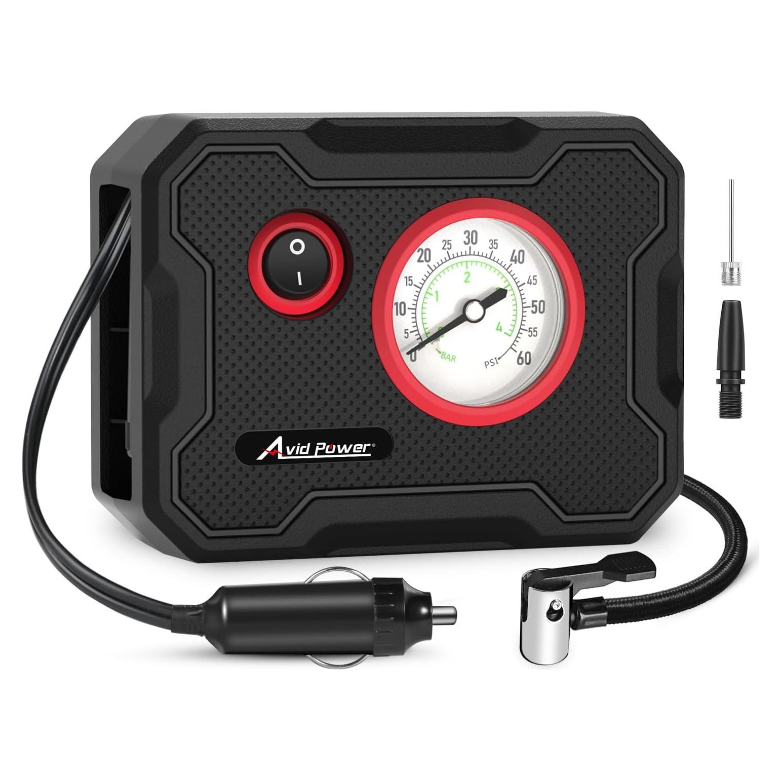 Compresor de Aire Portátil AVID POWER 12V con Medidor y Luz LED