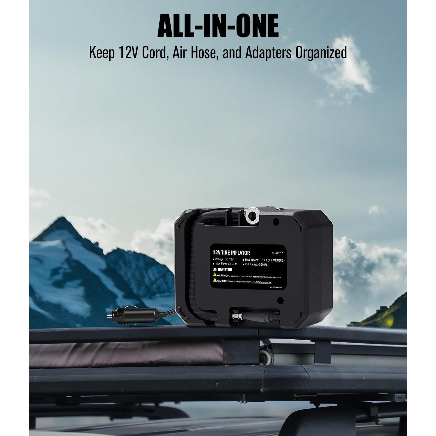 Compresor de Aire Portátil AVID POWER 12V con Medidor y Luz LED