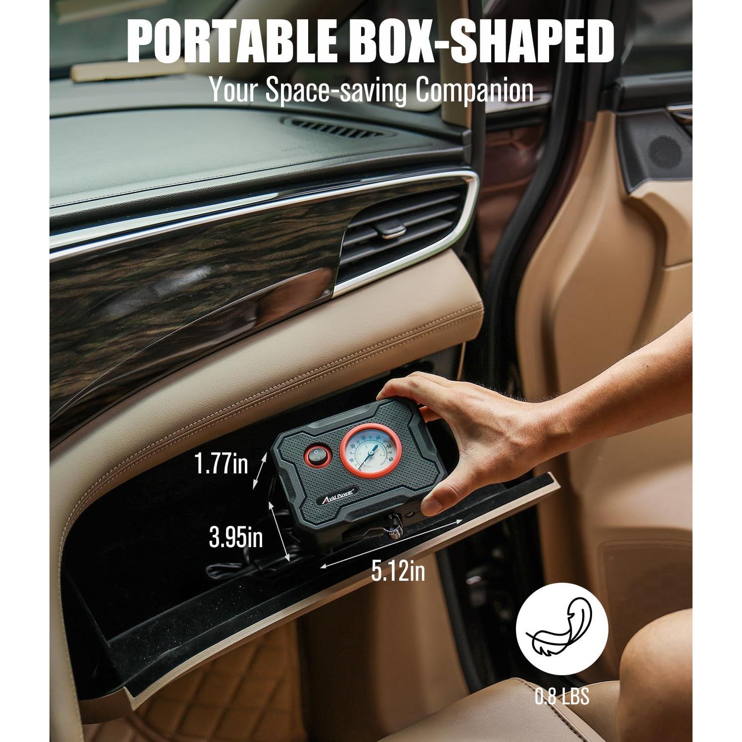 Compresor de Aire Portátil AVID POWER 12V con Medidor y Luz LED