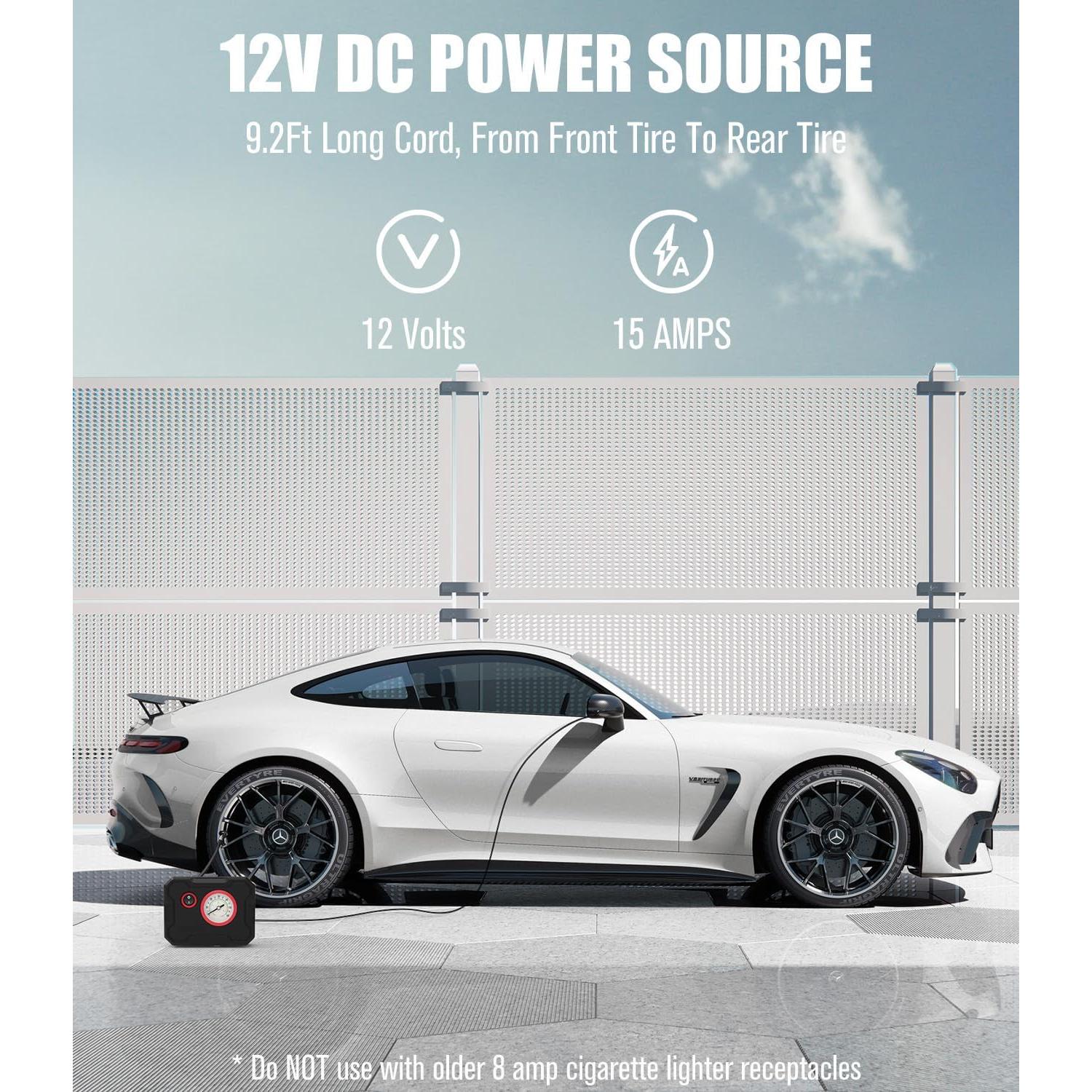 Compresor de Aire Portátil AVID POWER 12V con Medidor y Luz LED