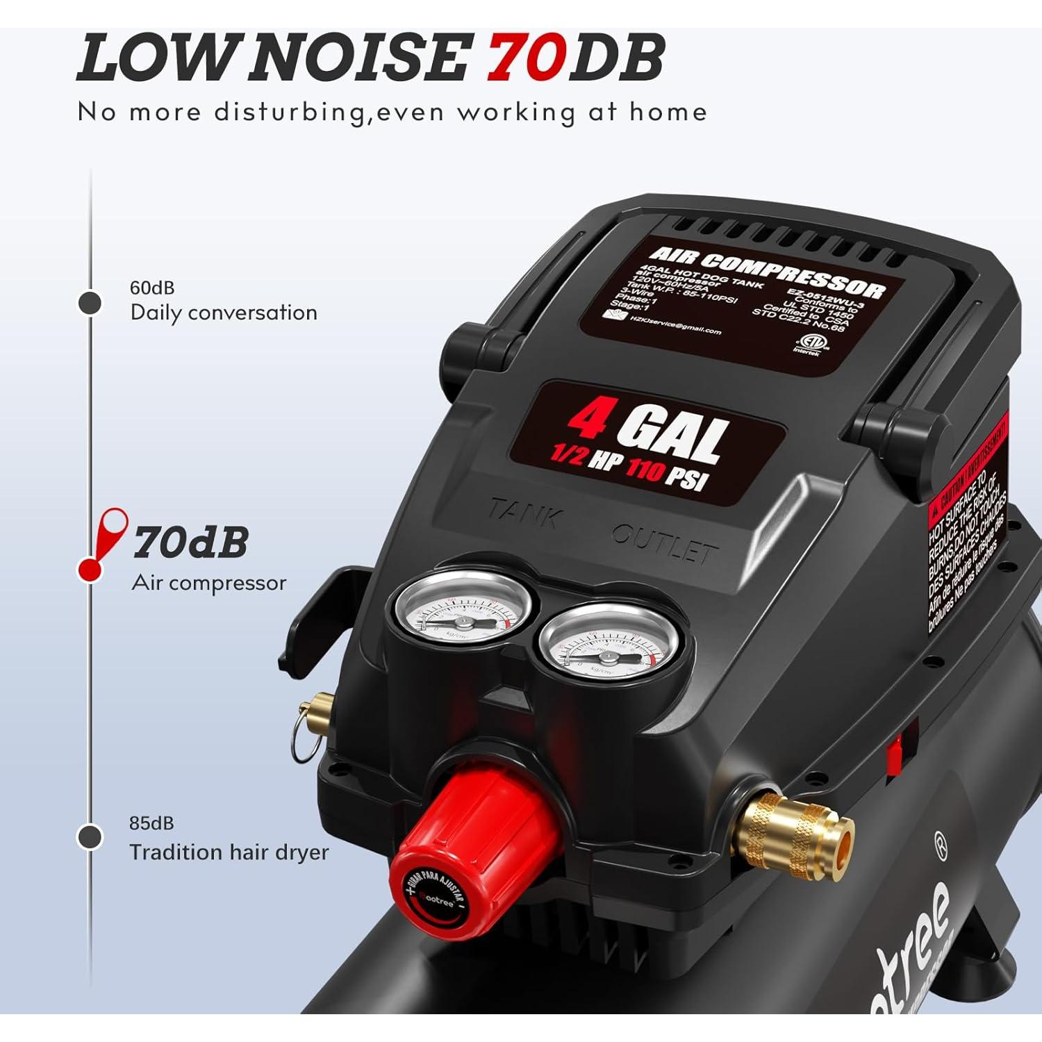 Compresor de Aire Portátil Baotree 4 Galones 0.5HP 110PSI