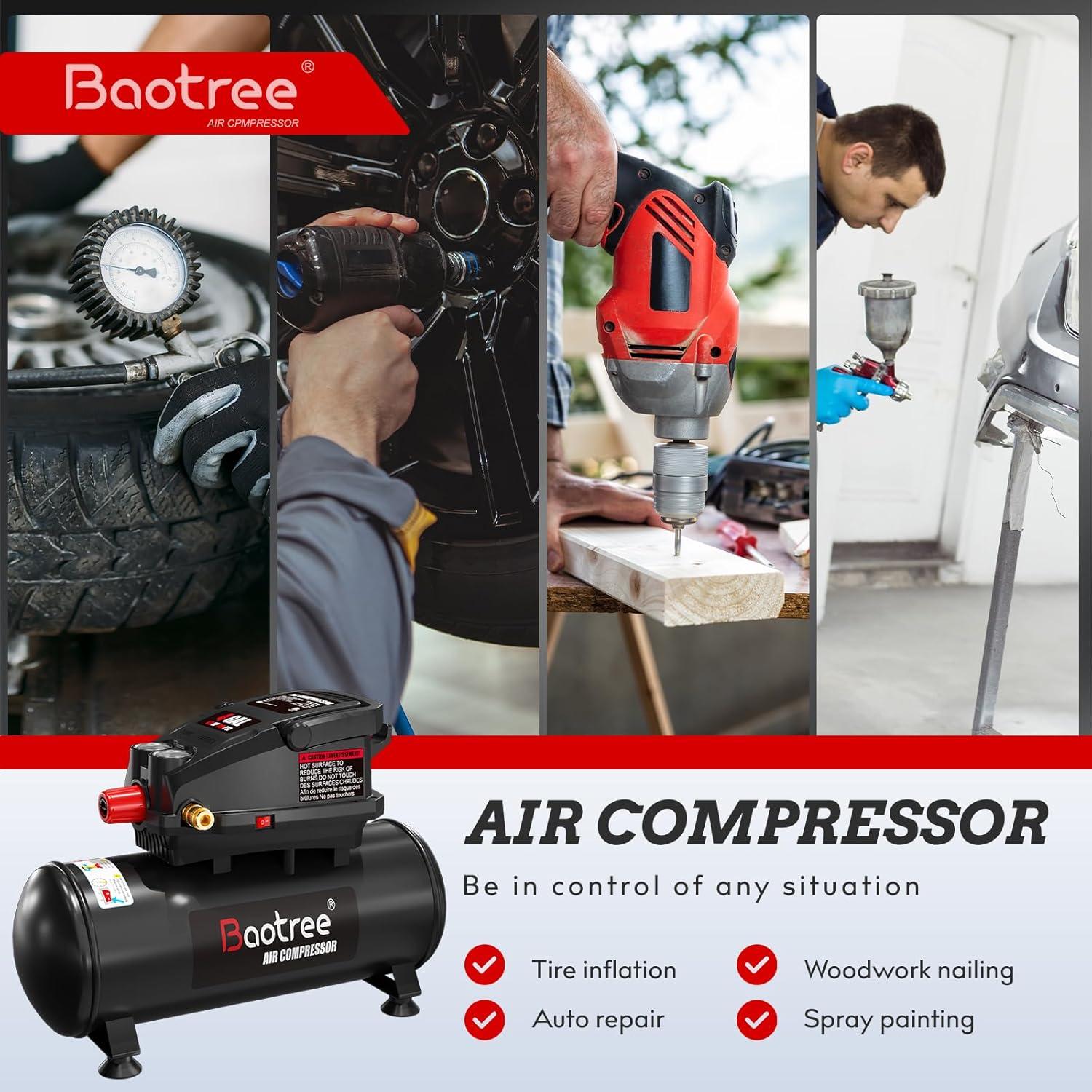 Compresor de Aire Portátil Baotree 4 Galones 0.5HP 110PSI