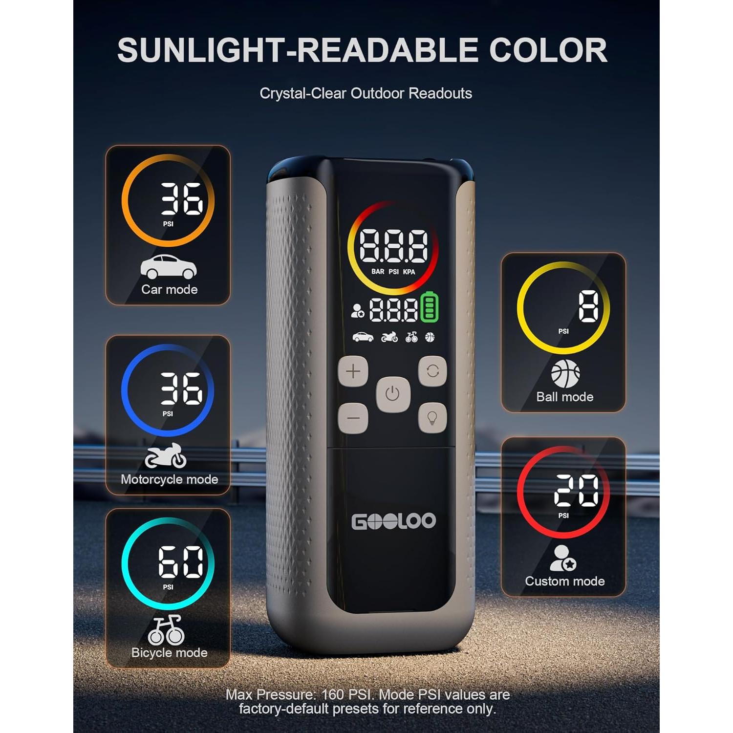 Compresor de Aire Portátil GOOLOO GT160 DUAL 160 PSI