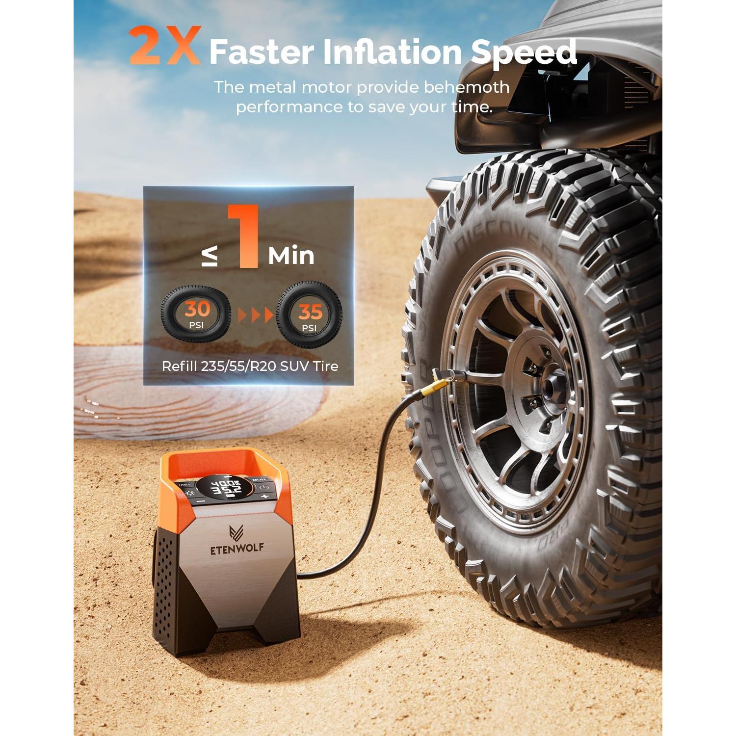 Inflador de Neumáticos ETENWOLF S5 160 PSI Batería 15600mAh