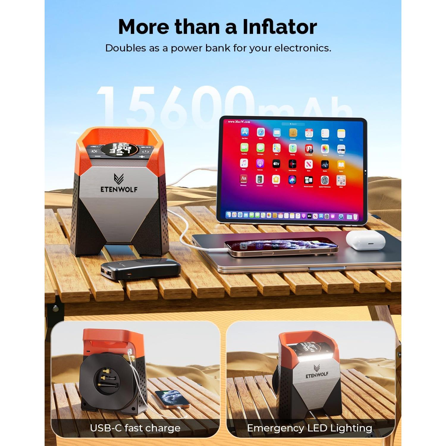 Inflador de Neumáticos ETENWOLF S5 160 PSI Batería 15600mAh