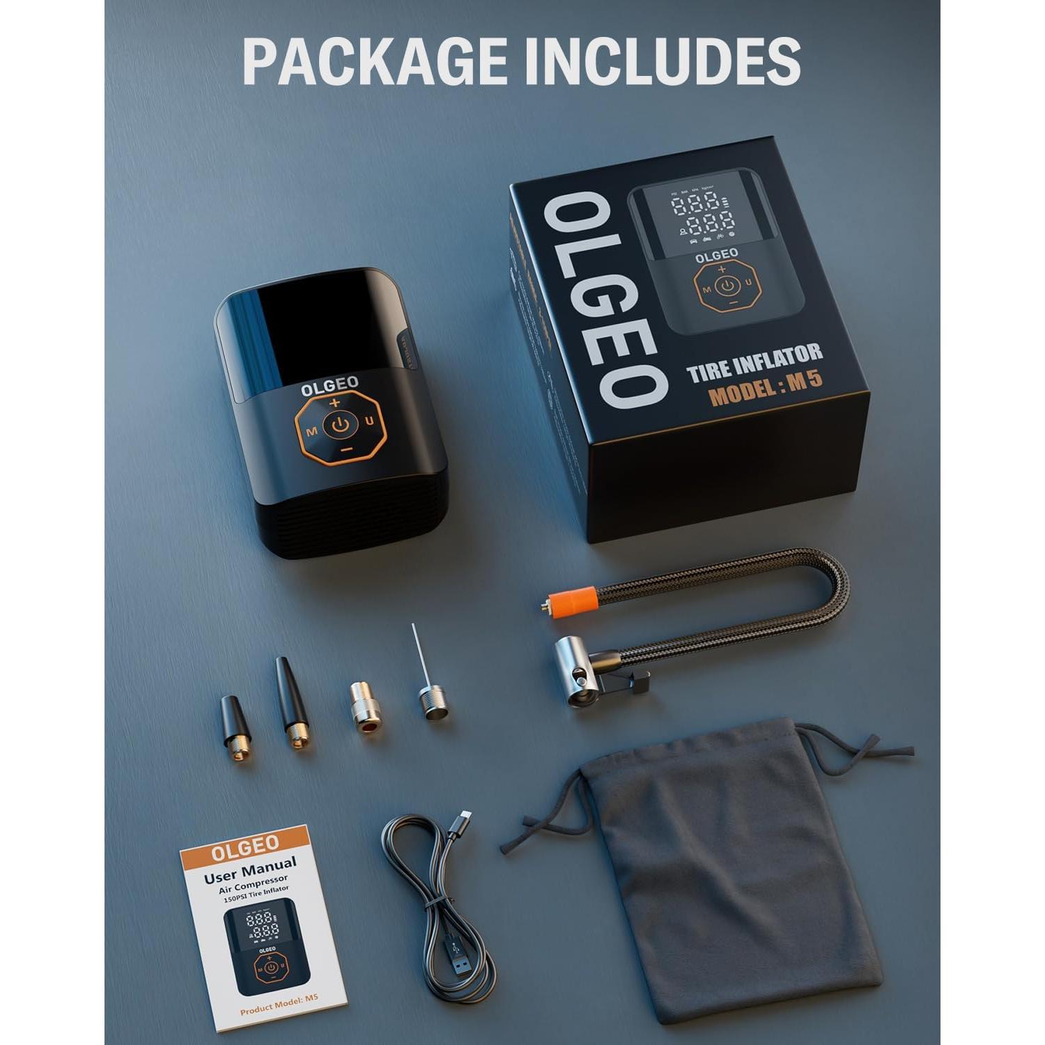 Compresor de Aire Portátil Olgeo M5 160 PSI con Manómetro Digital