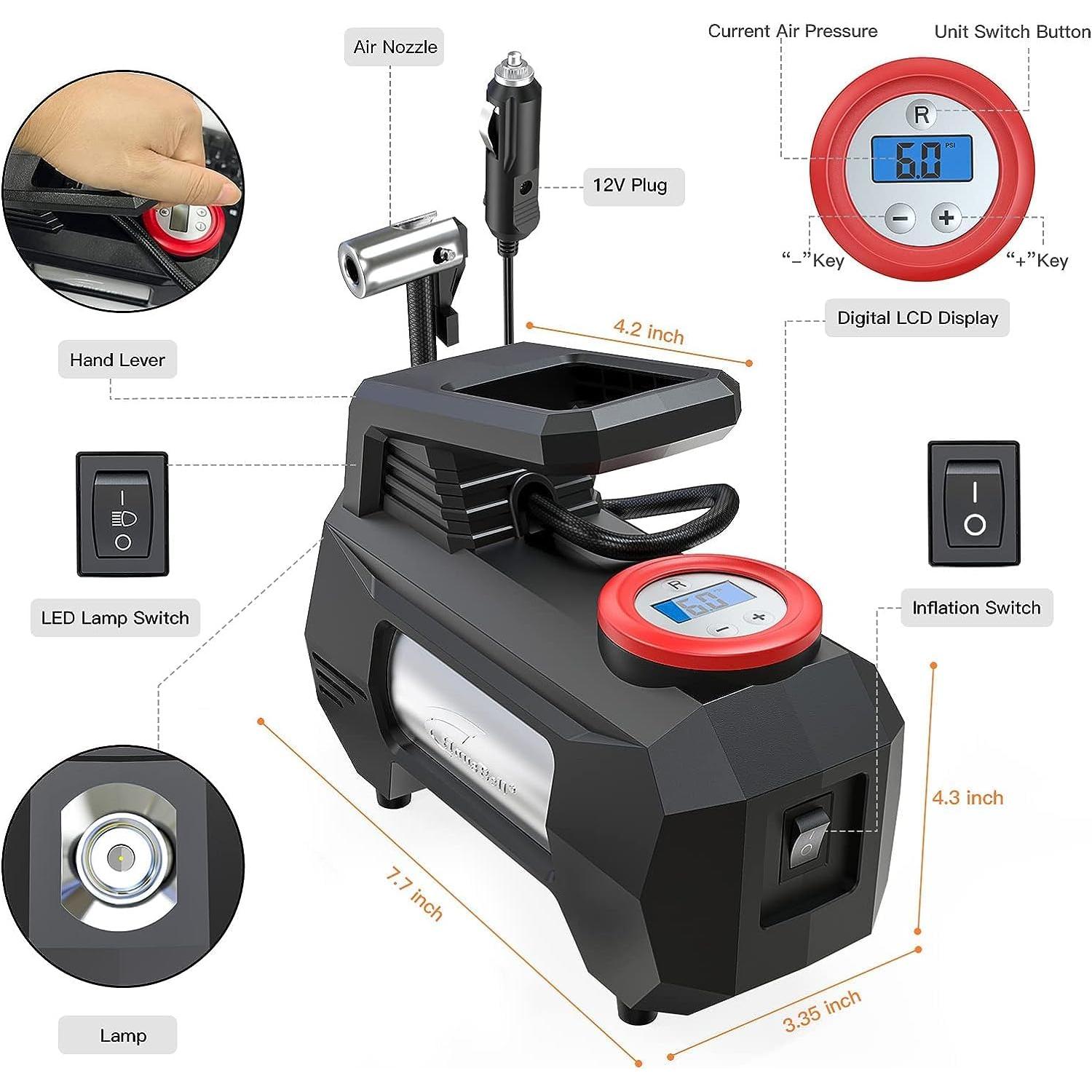 Compresor de Aire Portátil HAUSBELL 150 PSI 120W con Manómetro