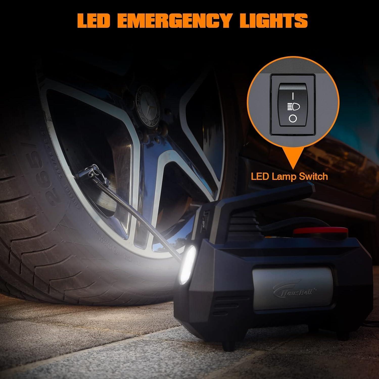 Compresor de Aire Portátil HAUSBELL 150 PSI 120W con Manómetro