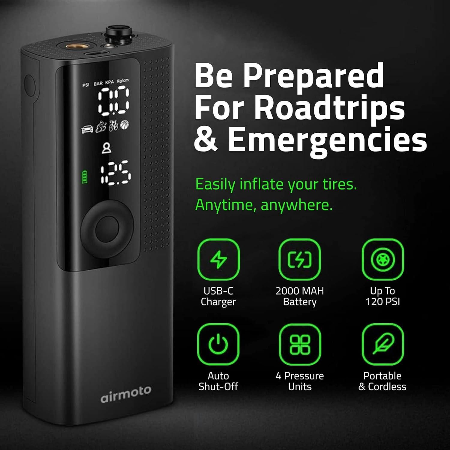 Inflador de Neumáticos Airmoto BP198 - Portátil 120 PSI