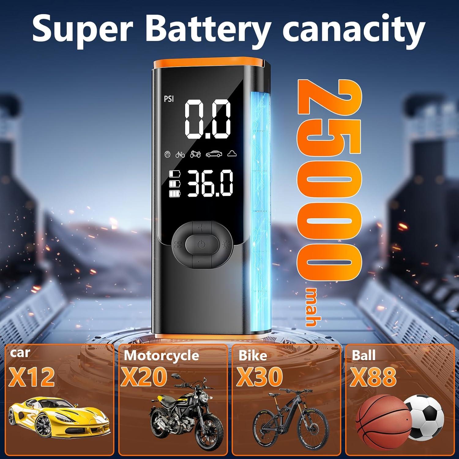 Compresor de Aire Portátil LQHUE 180PSI 25000mAh con Manómetro