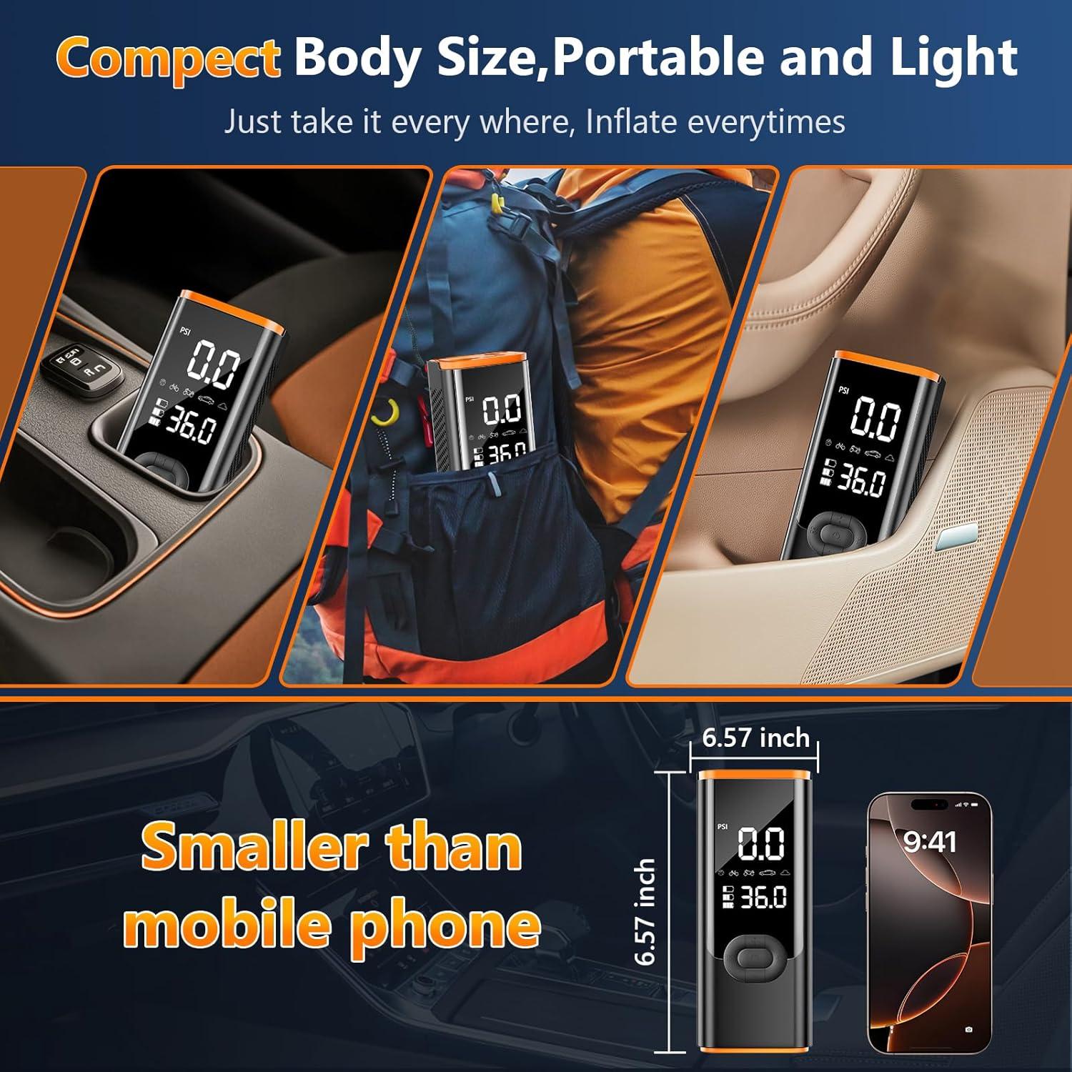 Compresor de Aire Portátil LQHUE 180PSI 25000mAh con Manómetro