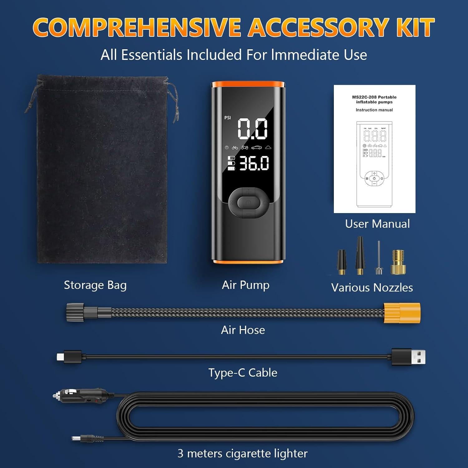 Compresor de Aire Portátil LQHUE 180PSI 25000mAh con Manómetro