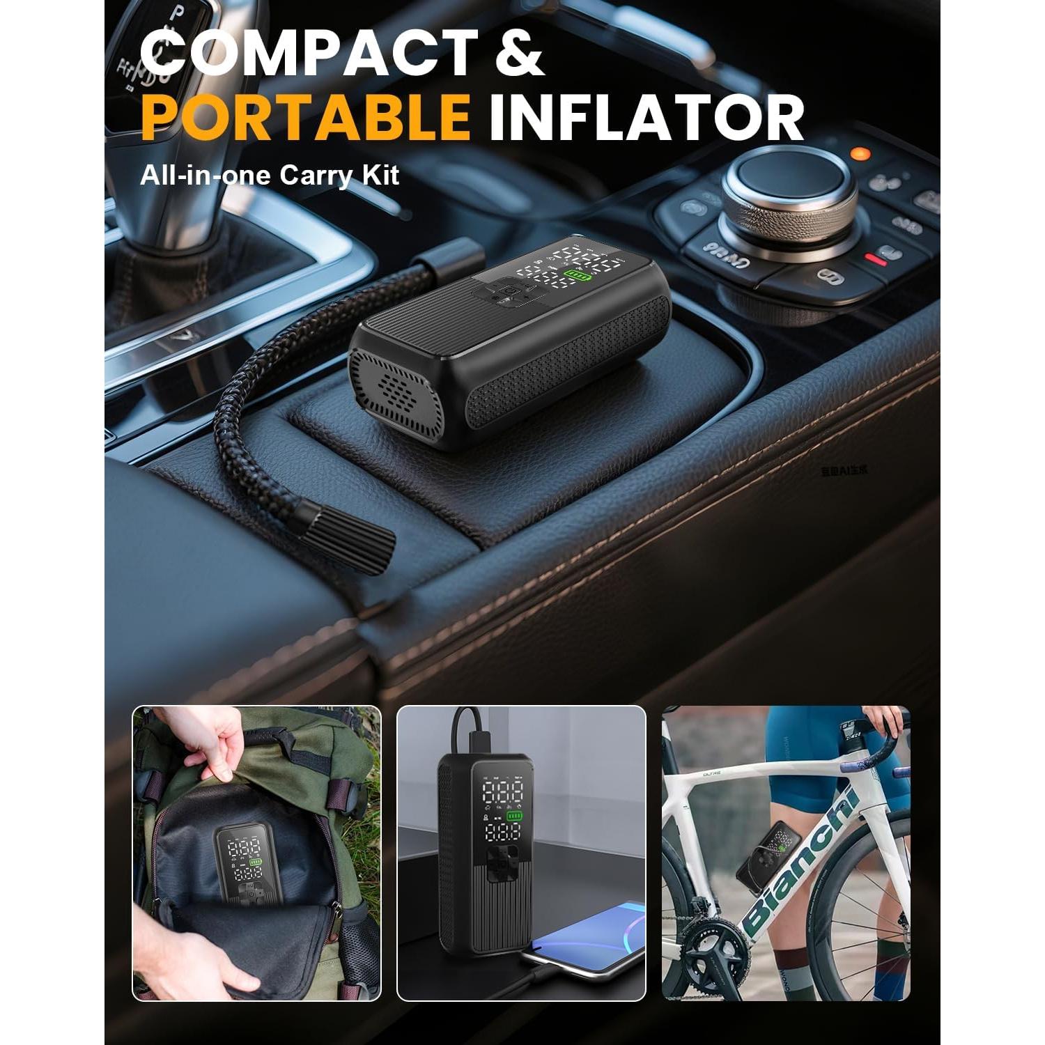 Compresor de Aire Portátil Anycash T05-E 150PSI con Luz LED