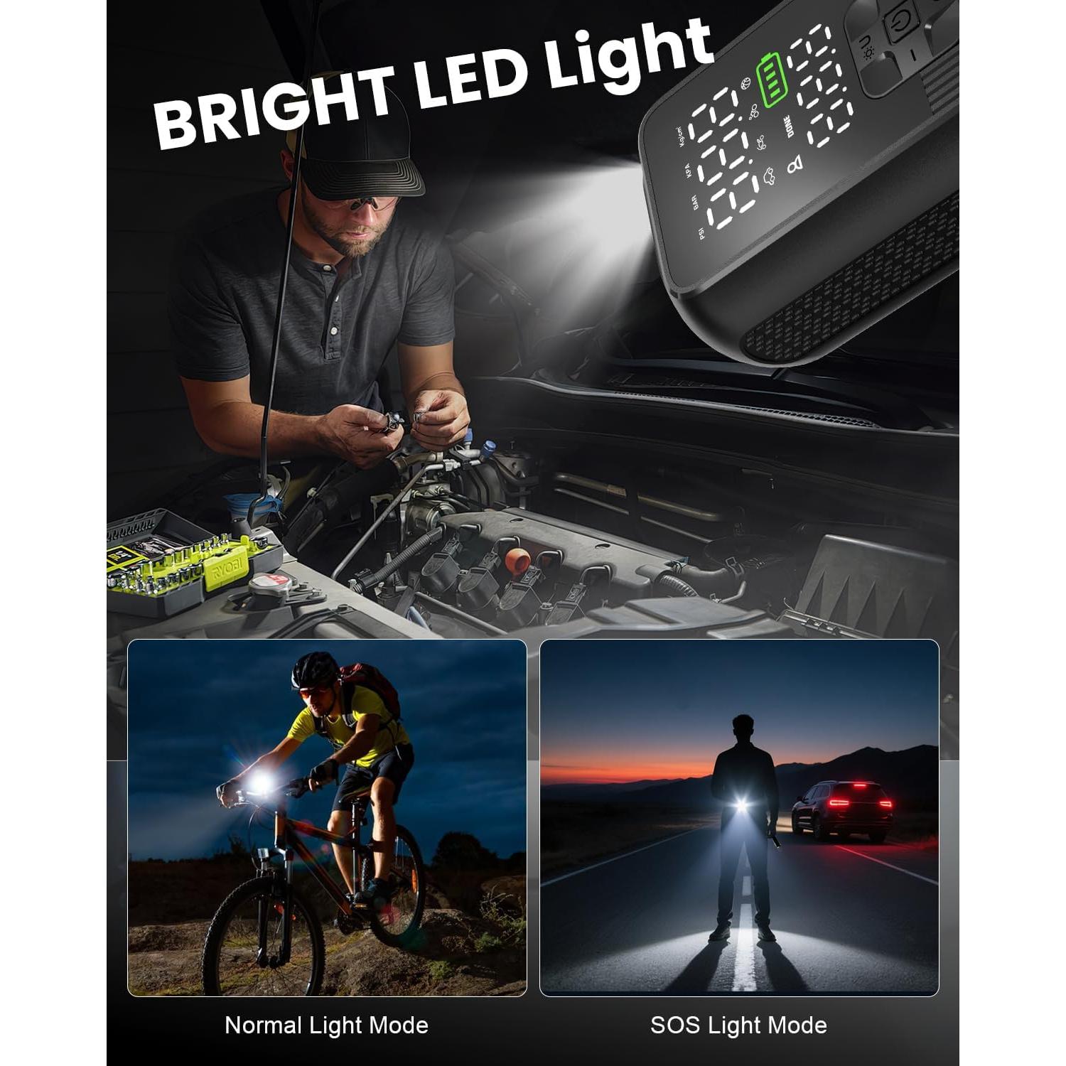 Compresor de Aire Portátil Anycash T05-E 150PSI con Luz LED