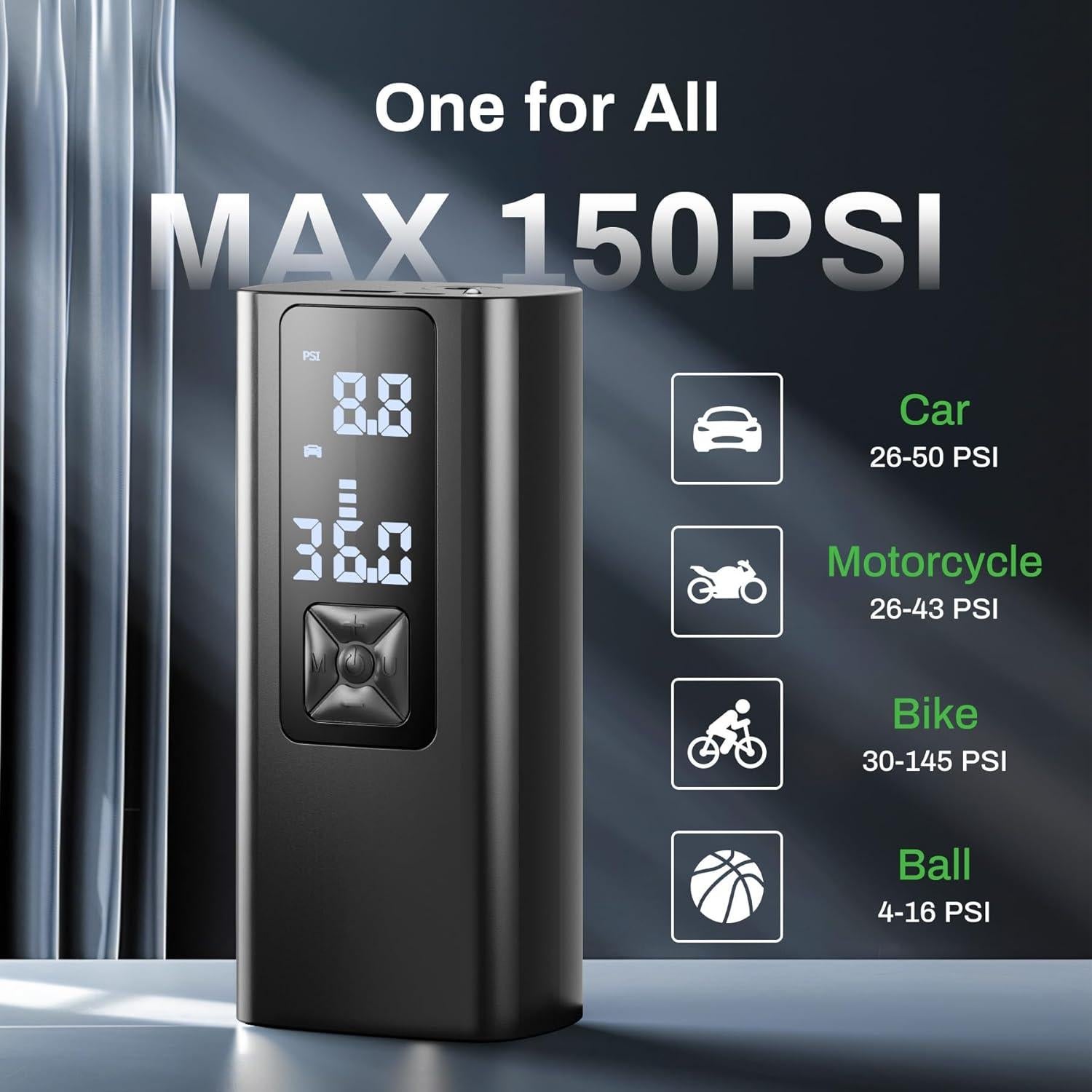 Compresor de Aire Portátil AMPABNK AT003 150PSI Batería 6000mAh