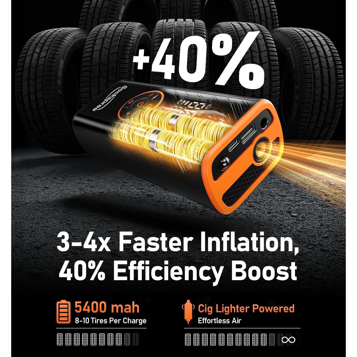 Compresor de Aire Portátil Sockspree 150PSI Inflador Inteligente