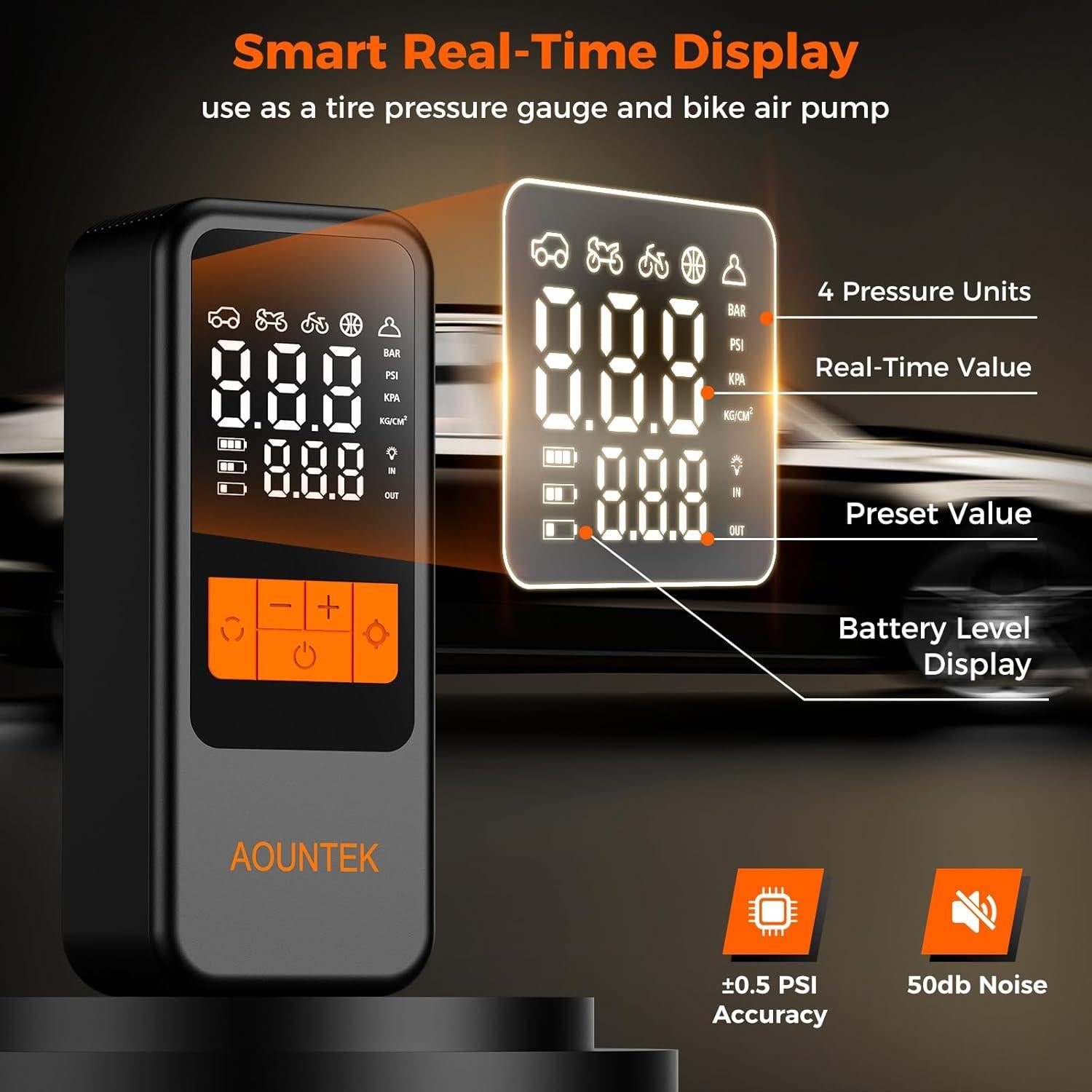 Compresor de Aire Portátil AOUNTEK Q16 150 PSI Inflación Rápida