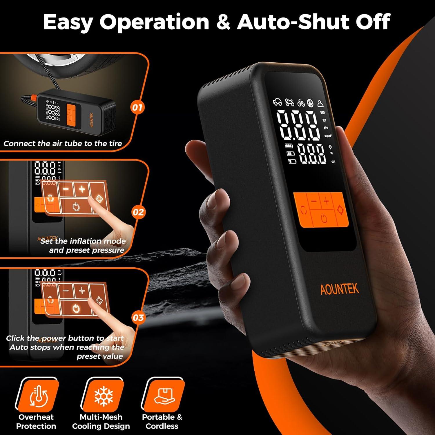 Compresor de Aire Portátil AOUNTEK Q16 150 PSI Inflación Rápida