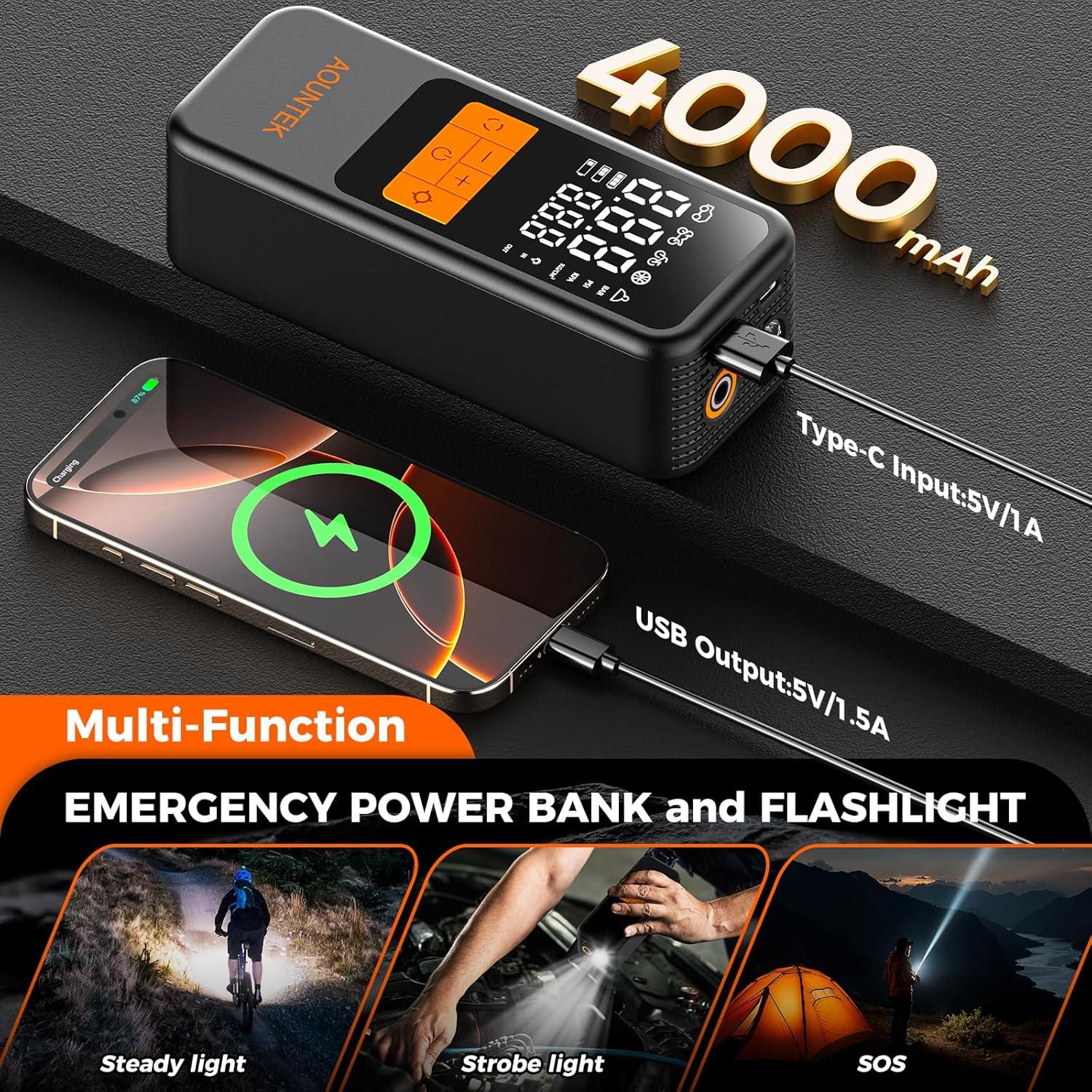 Compresor de Aire Portátil AOUNTEK Q16 150 PSI Inflación Rápida