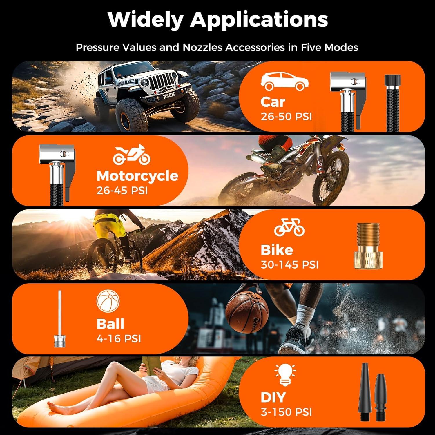 Compresor de Aire Portátil AOUNTEK Q16 150 PSI Inflación Rápida