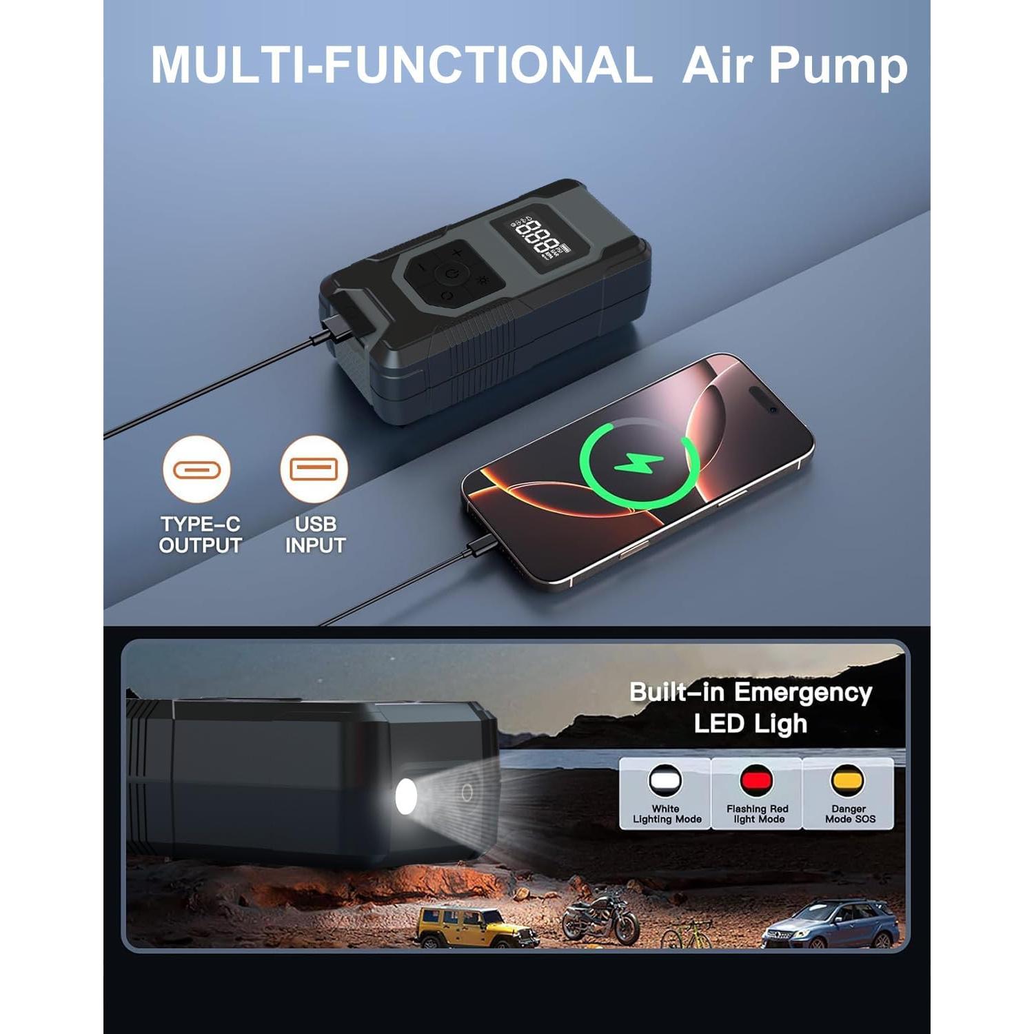 Compresor de Aire Portátil ToobTiill 120W Inalámbrico con Manómetro