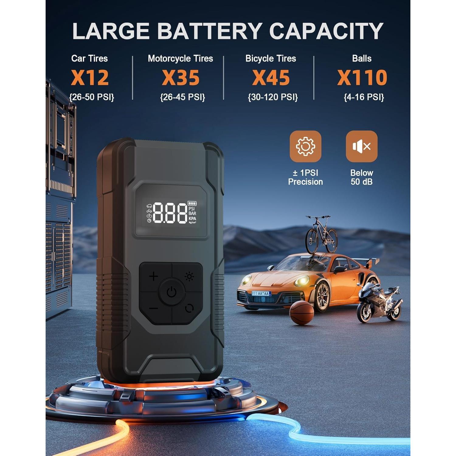 Compresor de Aire Portátil ToobTiill 120W Inalámbrico con Manómetro