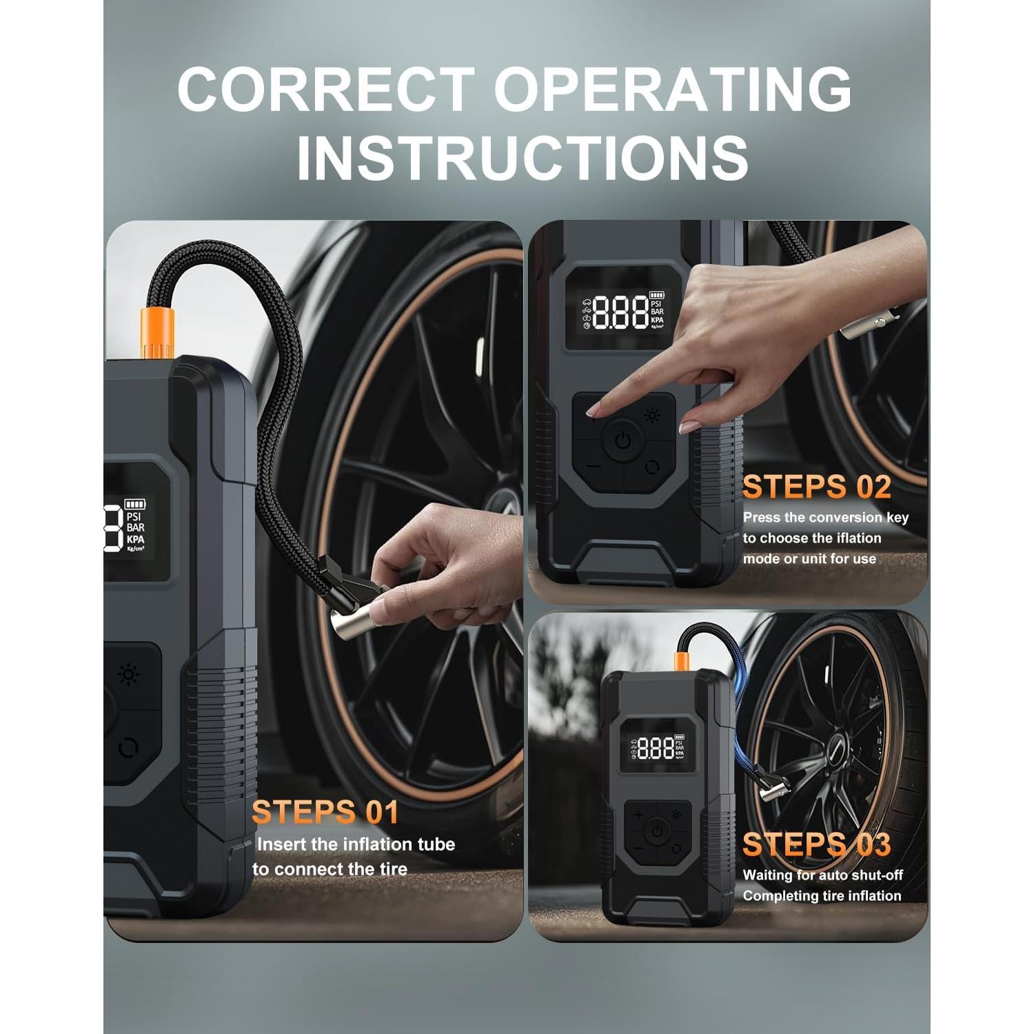 Compresor de Aire Portátil ToobTiill 120W Inalámbrico con Manómetro