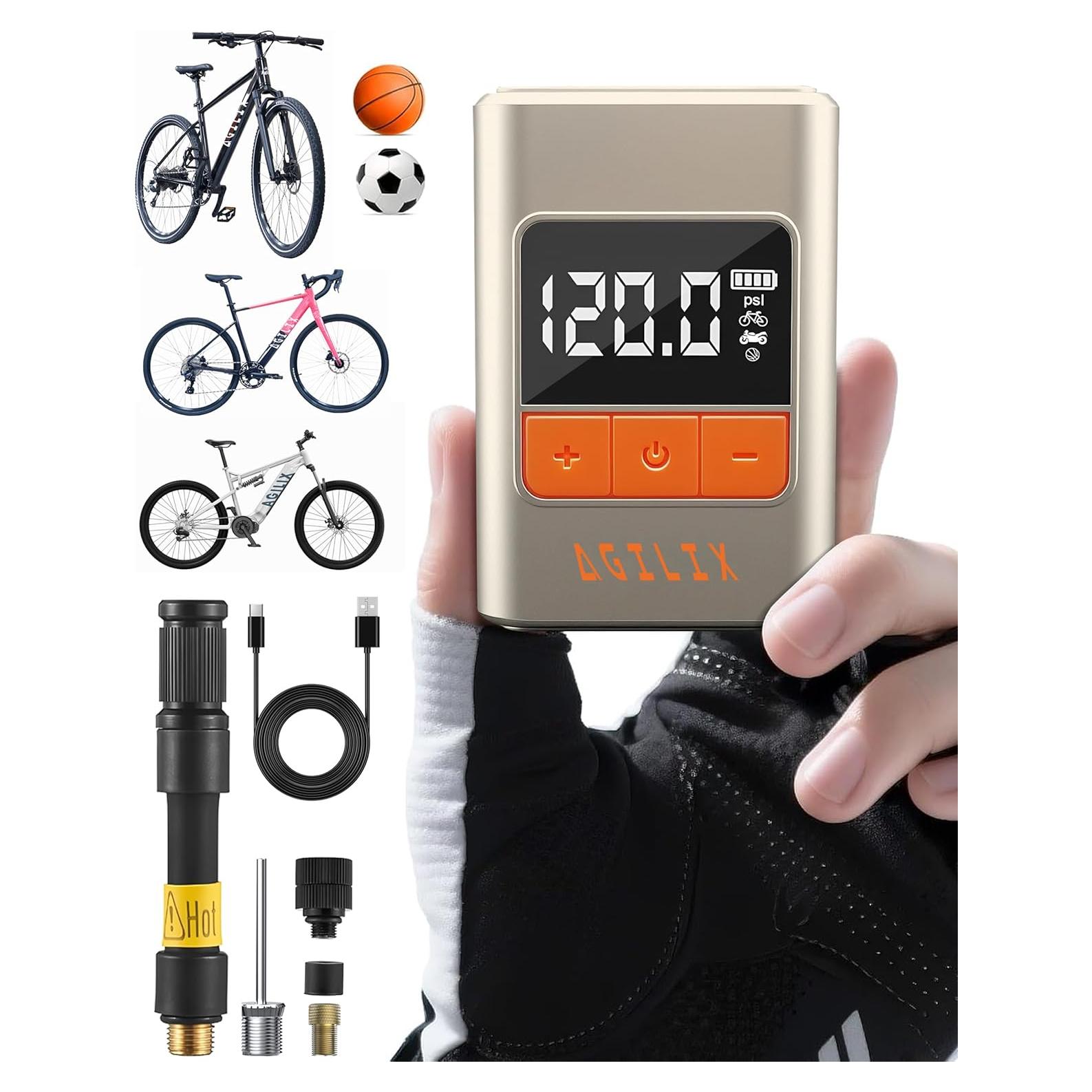 Mini bomba de neumáticos Agilix 120 PSI con manómetro