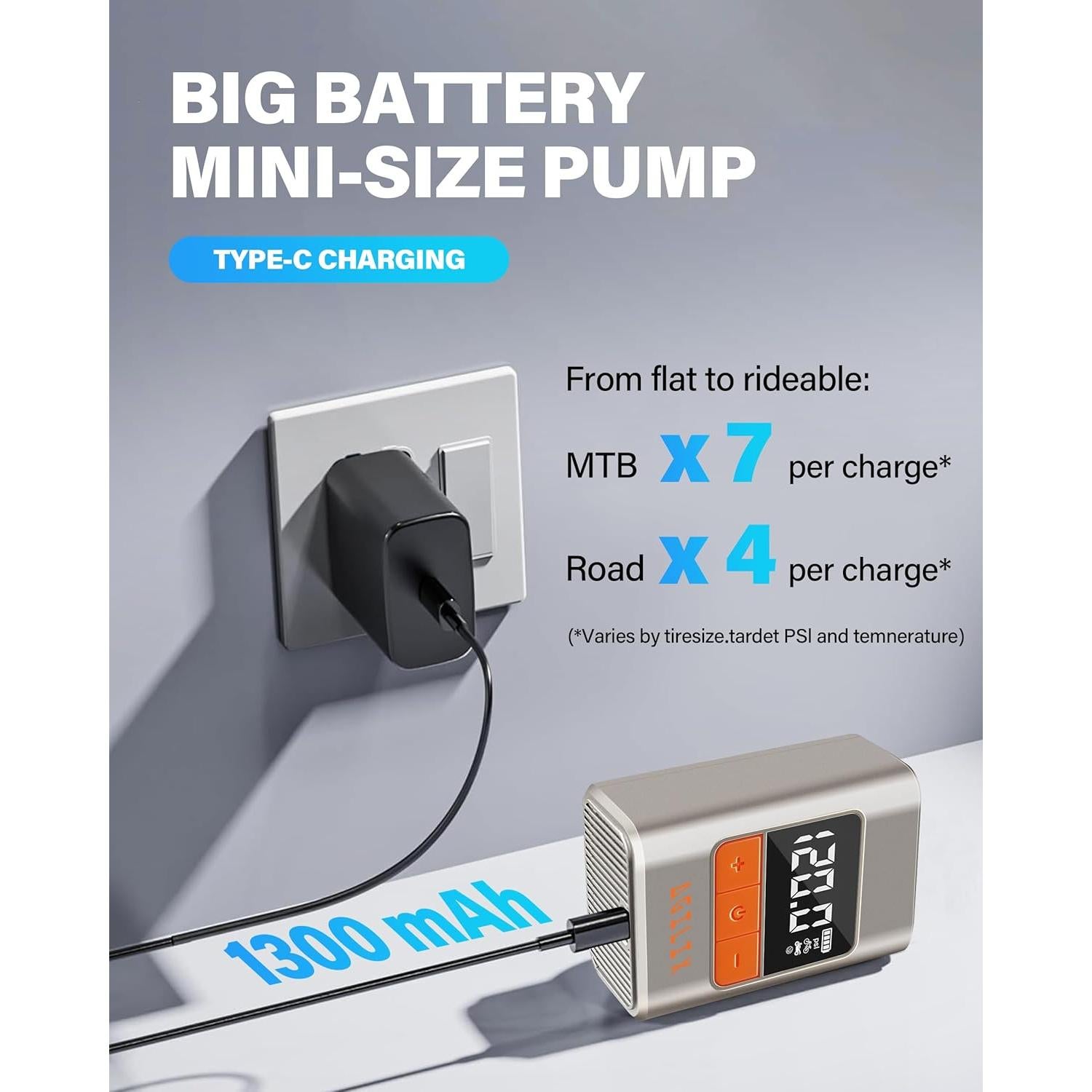 Mini bomba de neumáticos Agilix 120 PSI con manómetro