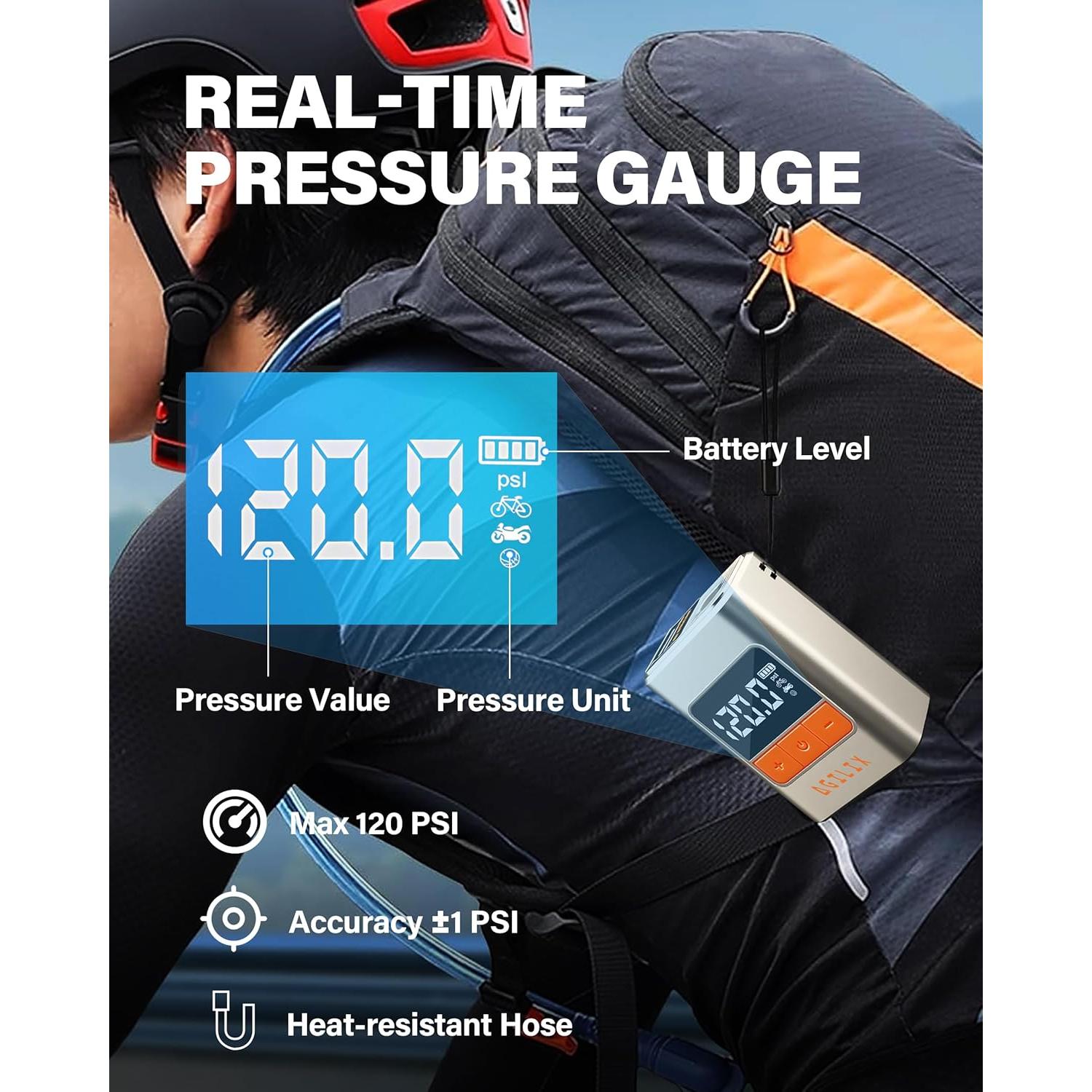 Mini bomba de neumáticos Agilix 120 PSI con manómetro