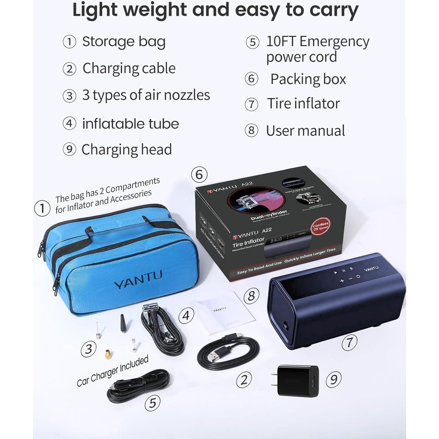 Compresor de Aire Portátil YANTU A22 Doble Cilindro 12V