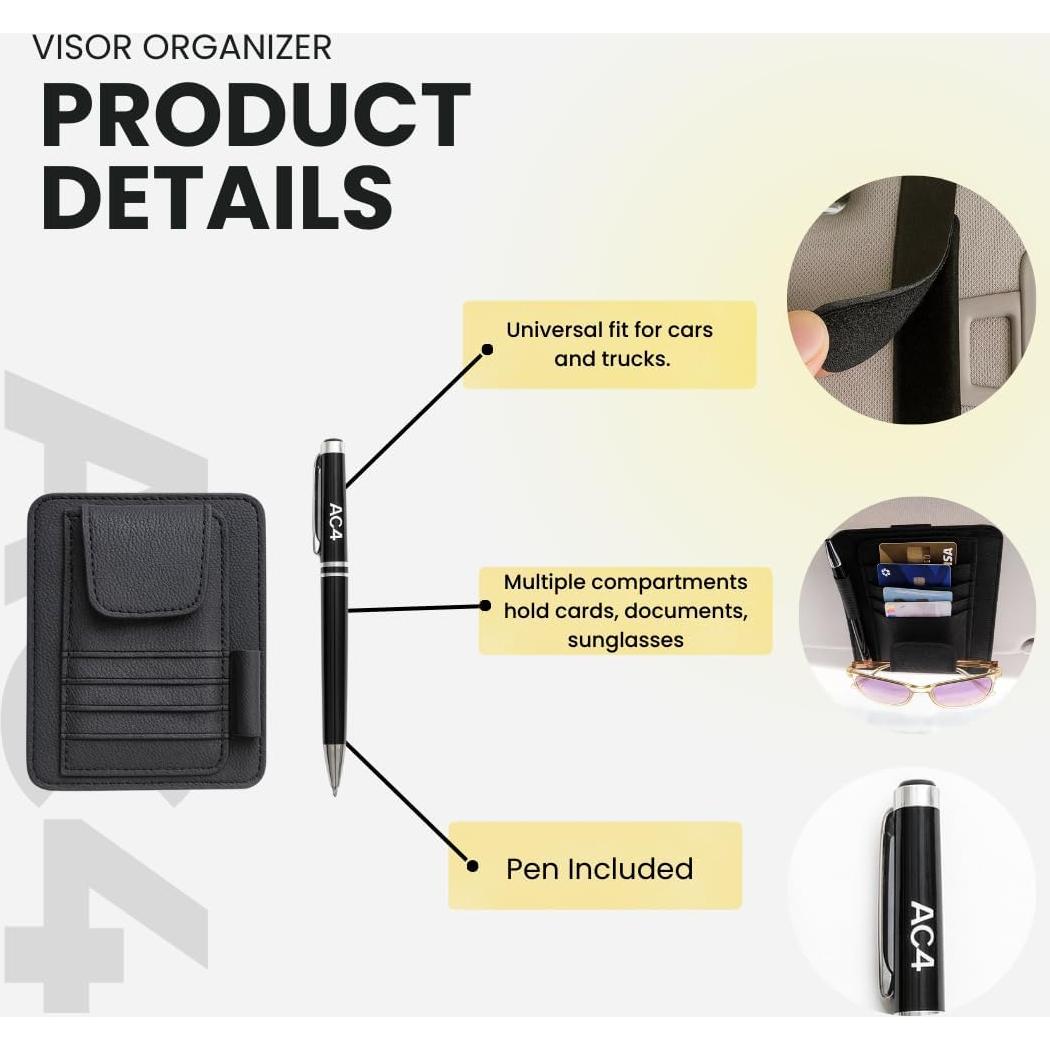 Organizador de Visera de Coche AC4 Compacto con Bolígrafo GRATIS